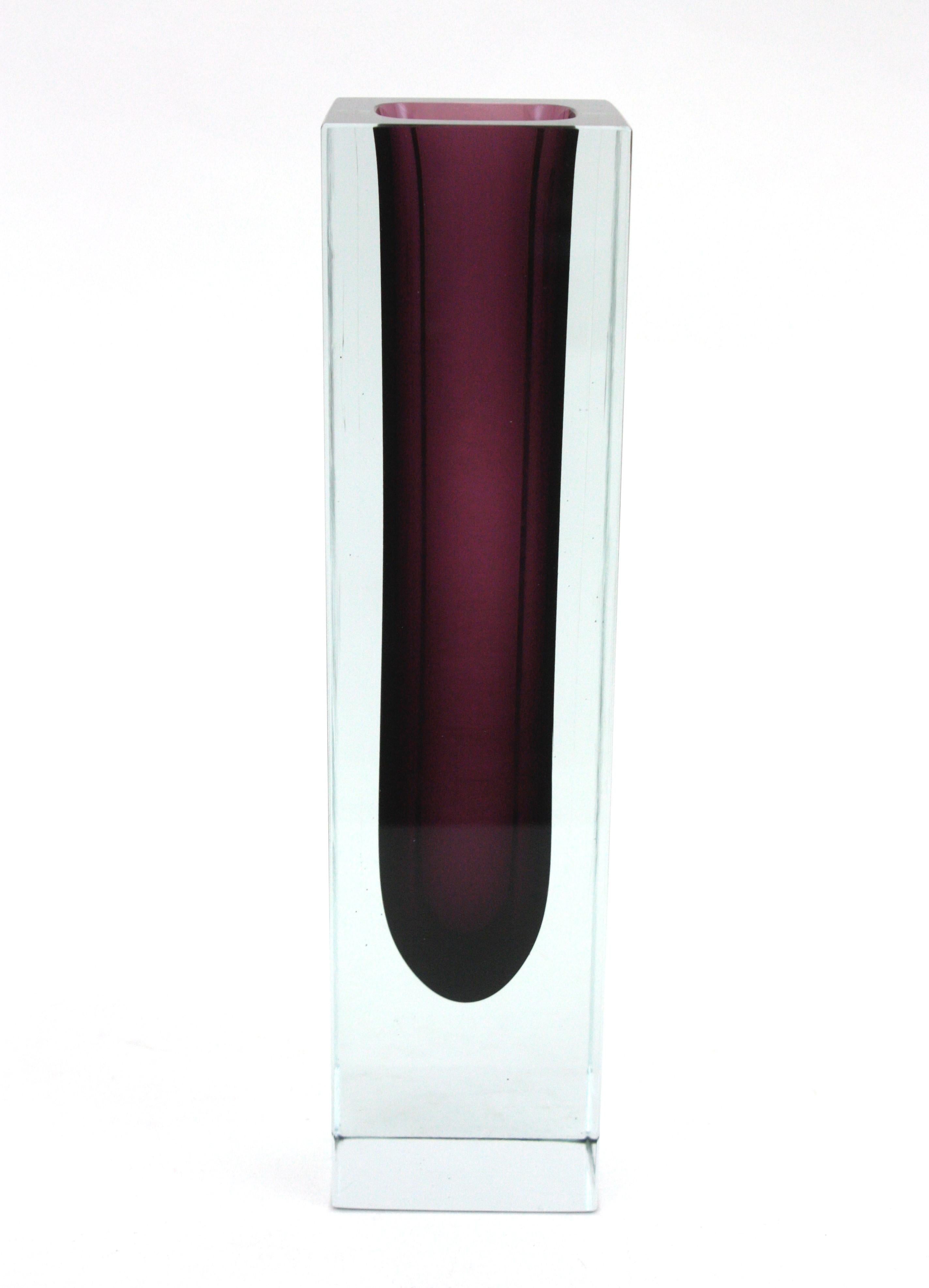 Giant Flavio Poli Murano Sommerso Purple Clear Faceted Art Glass Vase For Sale 6