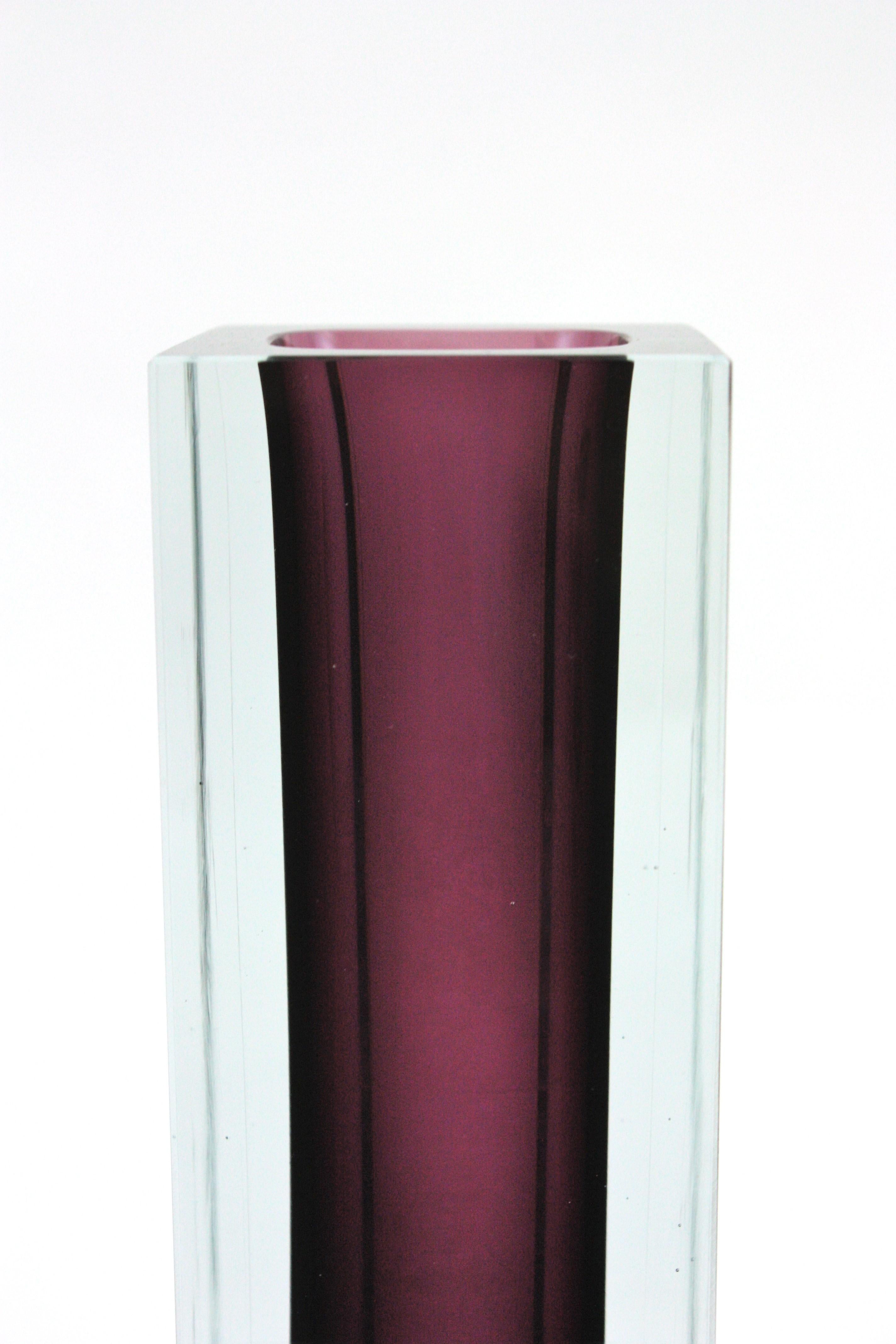 Giant Flavio Poli Murano Sommerso Purple Clear Faceted Art Glass Vase For Sale 7