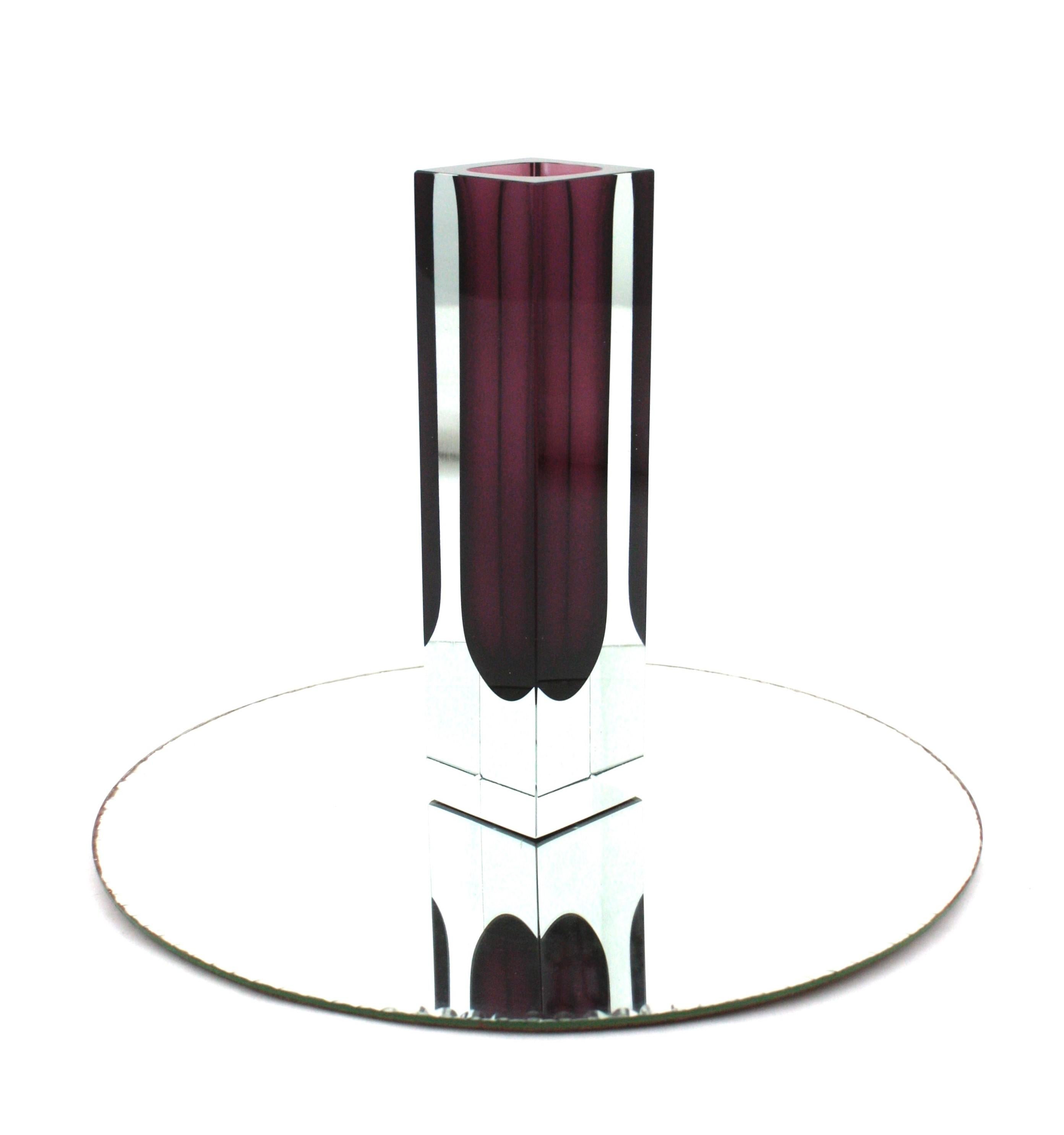 20th Century Giant Flavio Poli Murano Sommerso Purple Clear Faceted Art Glass Vase For Sale