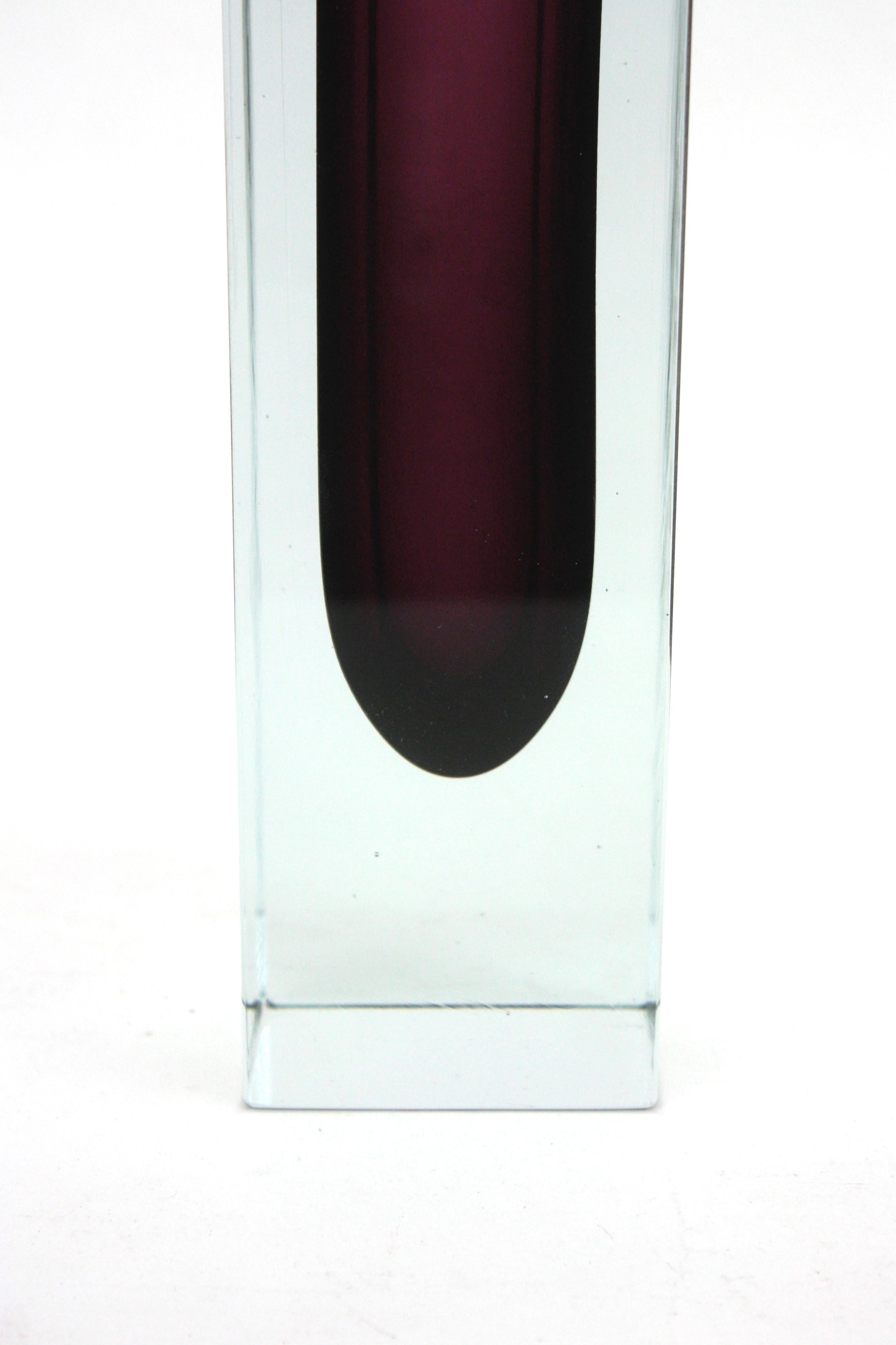 Giant Flavio Poli Murano Sommerso Purple Clear Faceted Art Glass Vase For Sale 2
