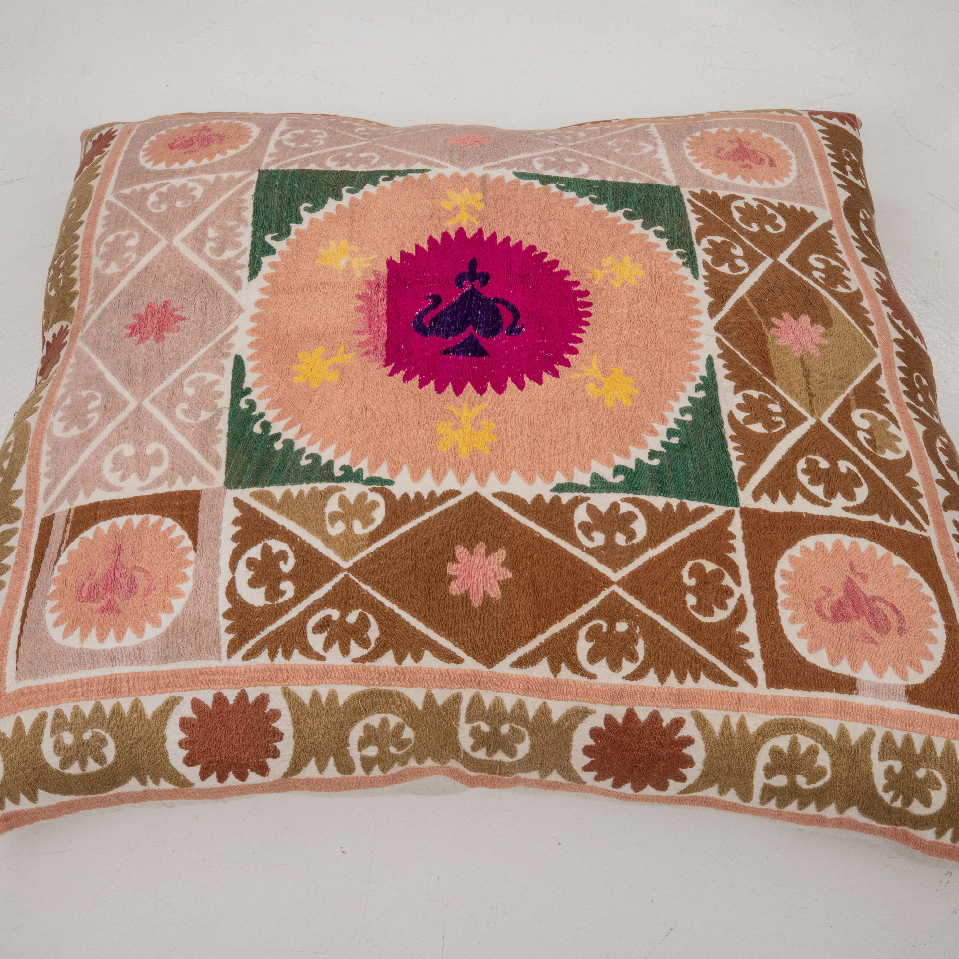 20th Century Giant Floor Cushion Made from a Vintage Uzbek Suzani For Sale