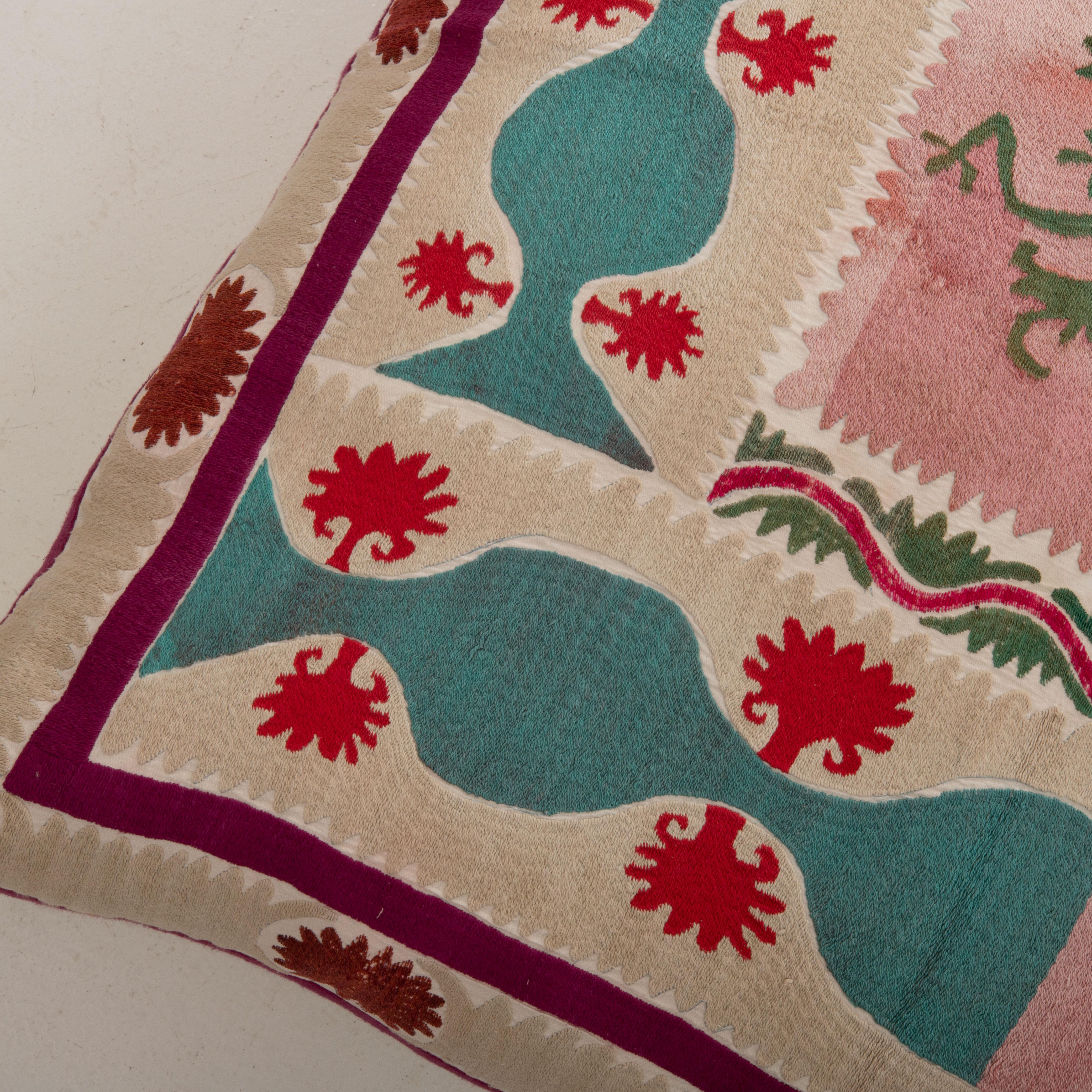 Cotton Giant Floor Cushion Made from a Vintage Uzbek Suzani For Sale