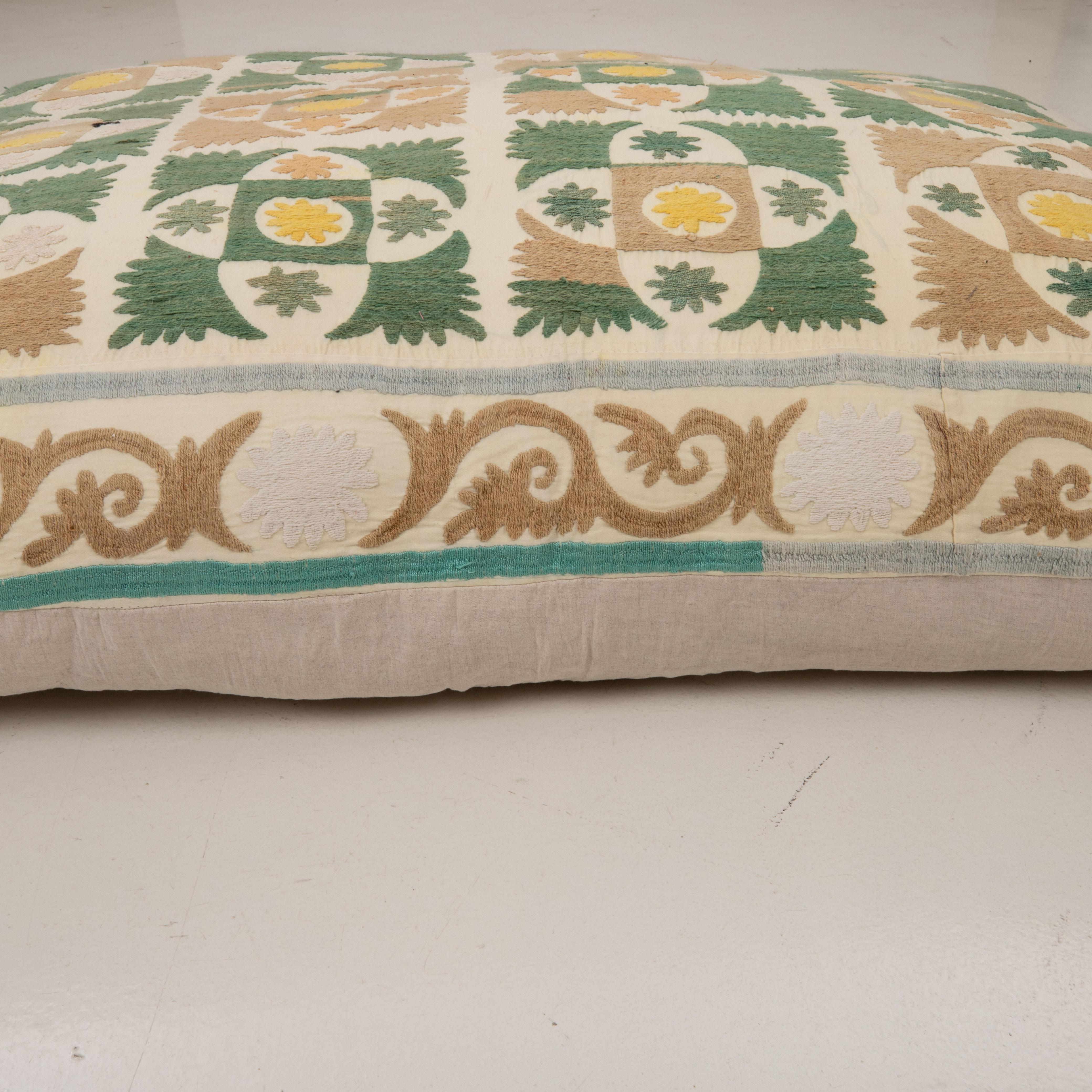 Giant Floor Cushion Made from a Vintage Uzbek Suzani For Sale 2