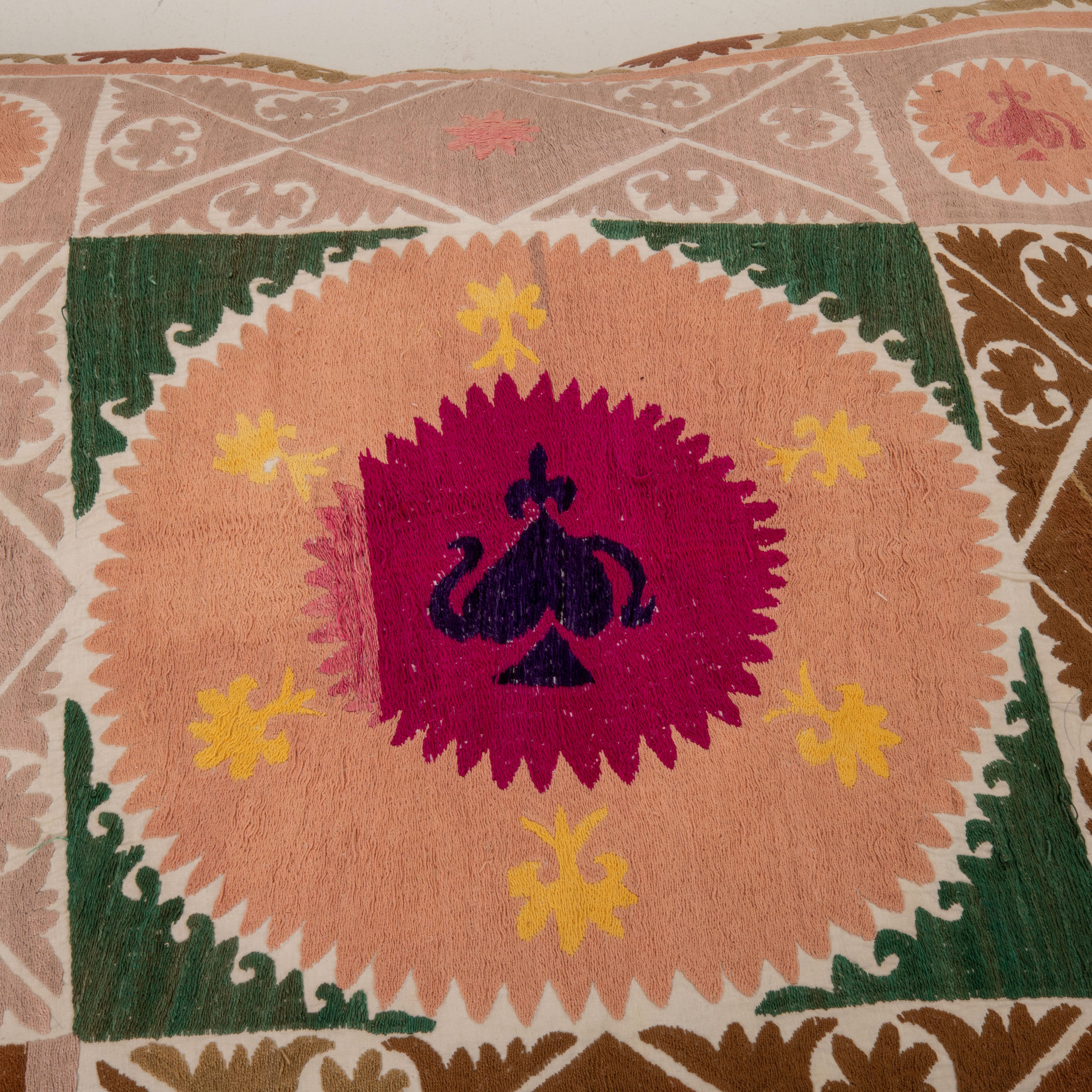 Giant Floor Cushion Made from a Vintage Uzbek Suzani For Sale 2