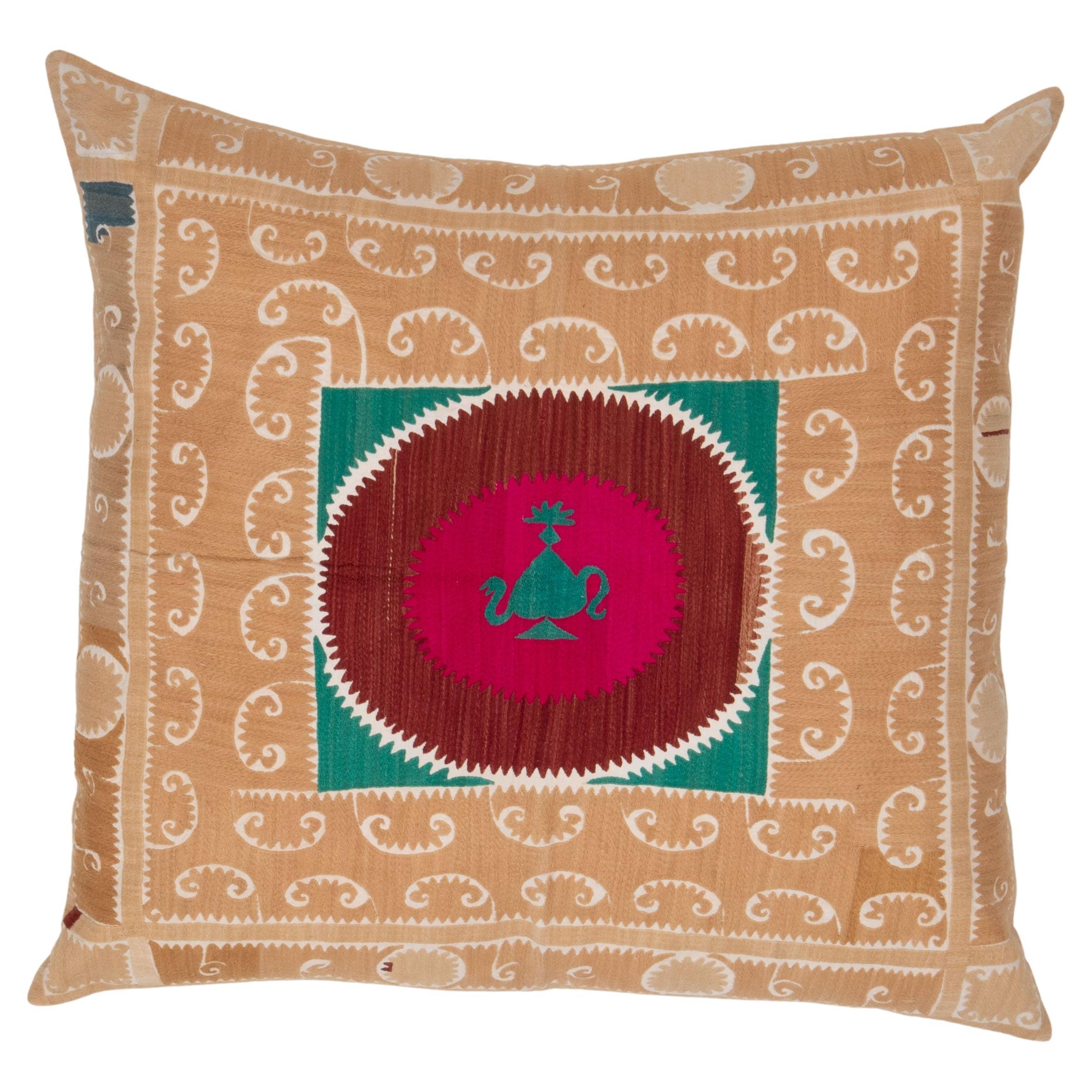 Giant Floor Cushion Made from a Vintage Uzbek Suzani For Sale