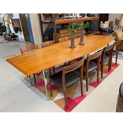 Florence Knoll Walnut & Chrome Boat-Shape Conference Table