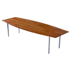 Giant Florence Knoll Walnut Chrome Conference Boat Table for Knoll International