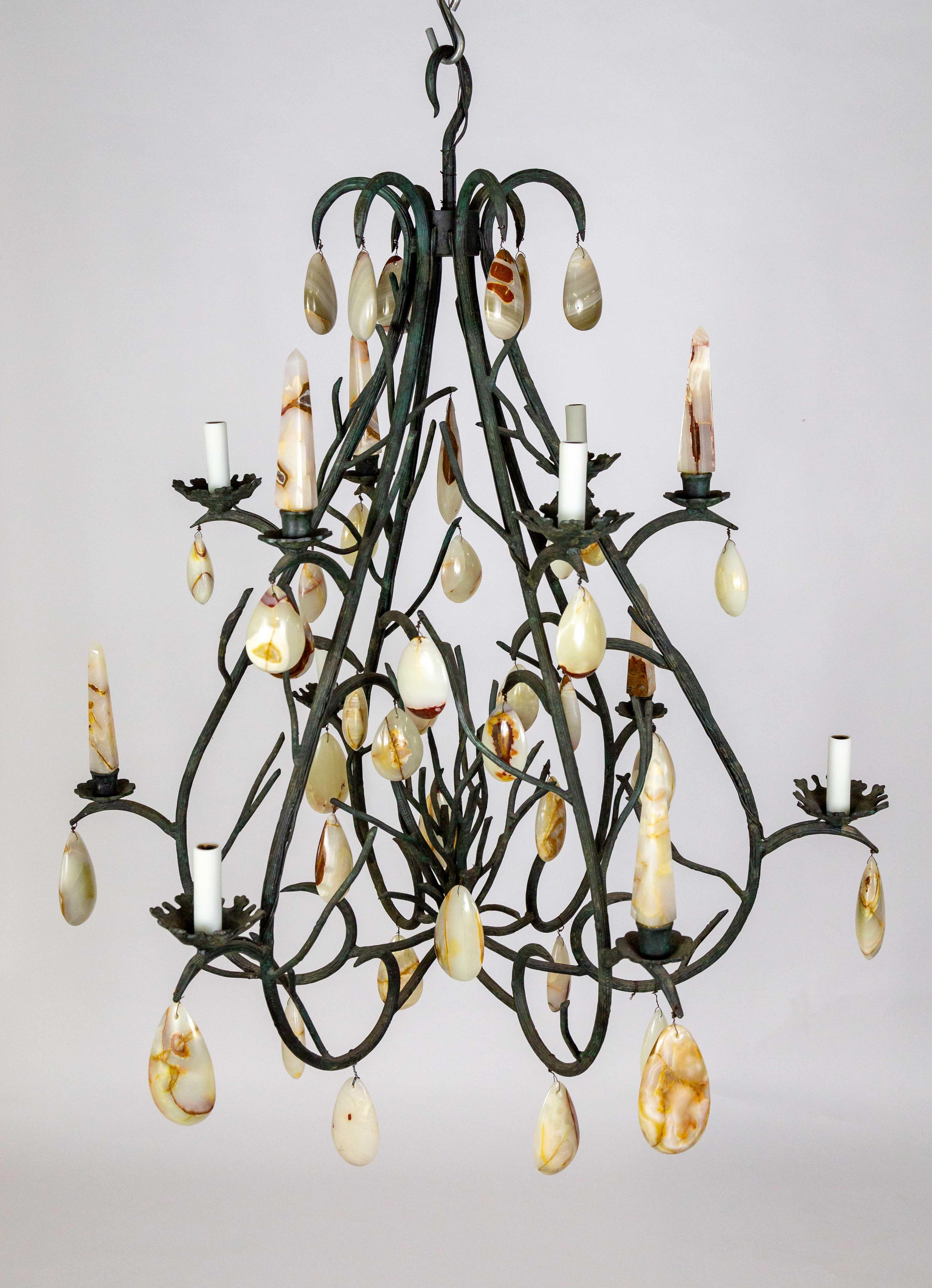 Giant Forest Green Branch Chandelier w/ Onyx Crystals by Luciano Tempo For Sale 6