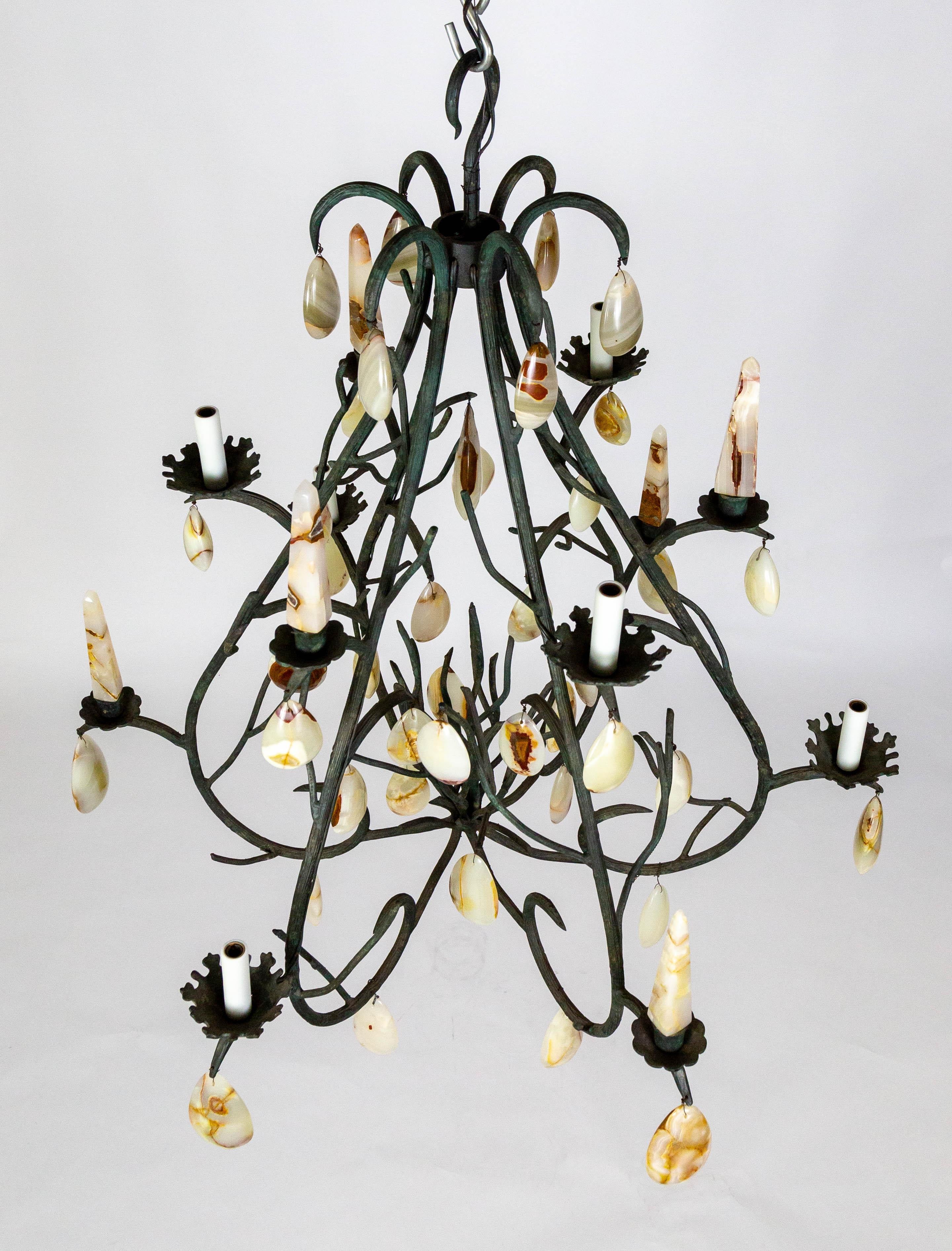 Giant Forest Green Branch Chandelier w/ Onyx Crystals by Luciano Tempo For Sale 7