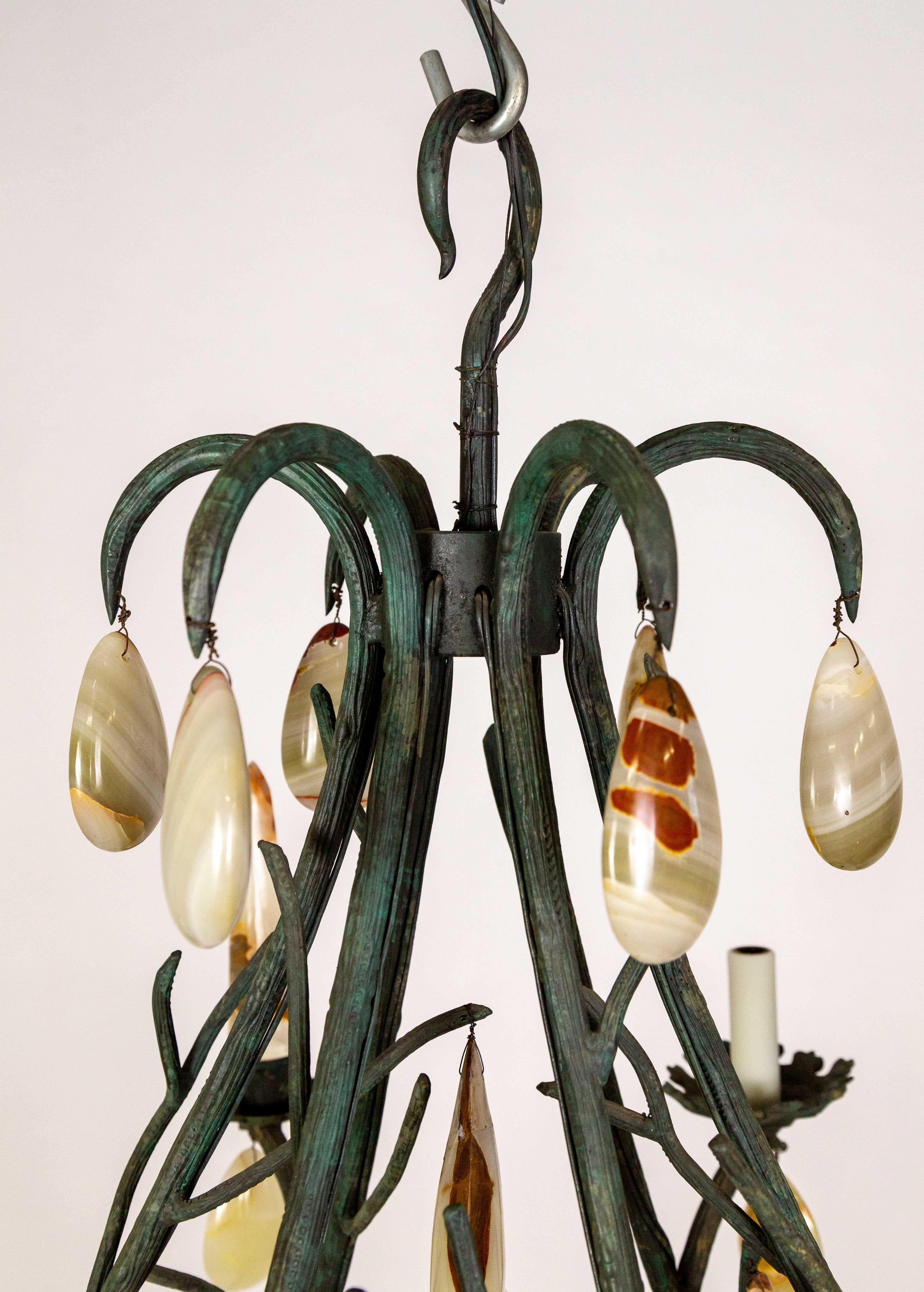 Giant Forest Green Branch Chandelier w/ Onyx Crystals by Luciano Tempo For Sale 9