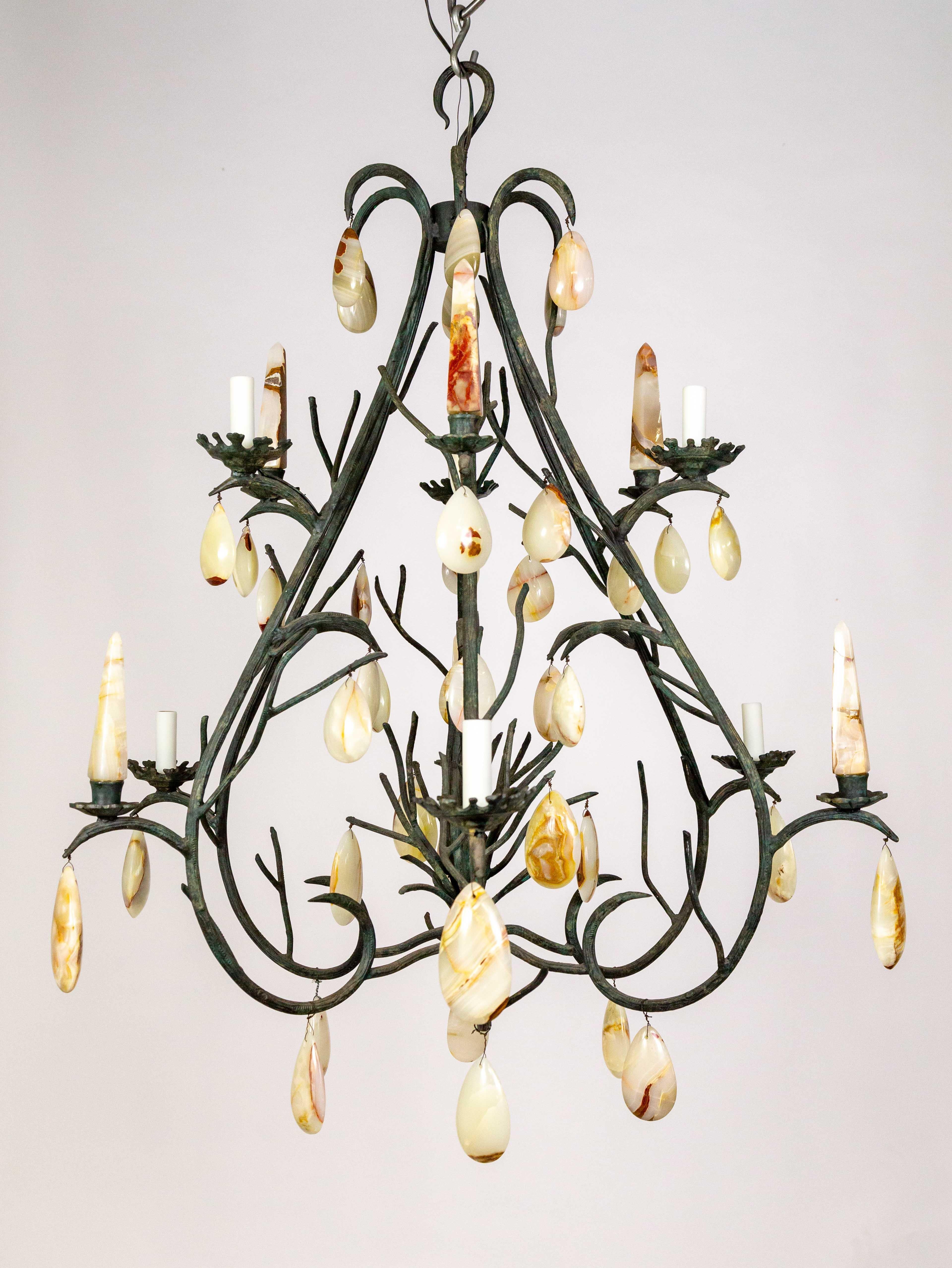 Giant Forest Green Branch Chandelier w/ Onyx Crystals by Luciano Tempo For Sale 12