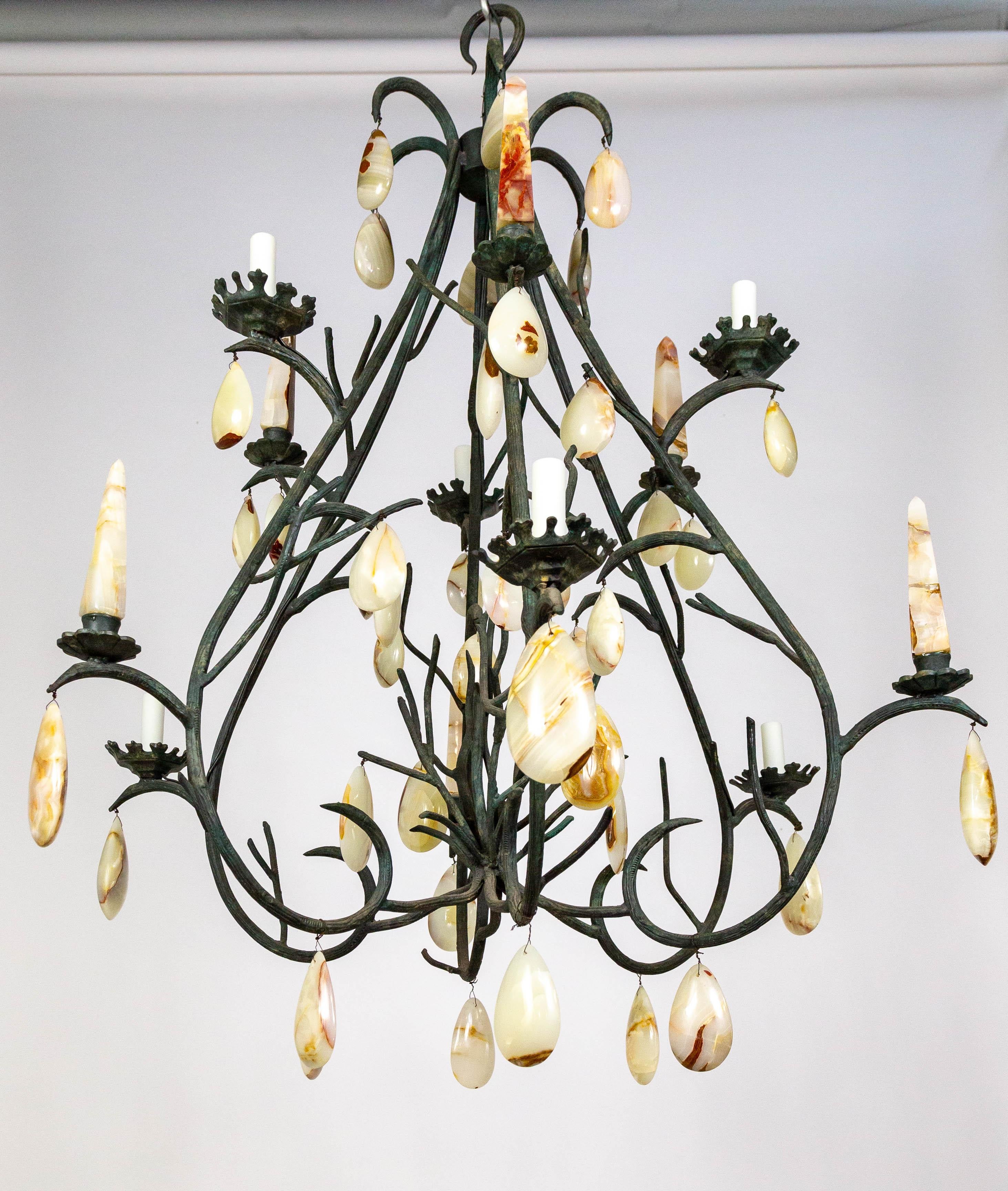 Giant Forest Green Branch Chandelier w/ Onyx Crystals by Luciano Tempo For Sale 14