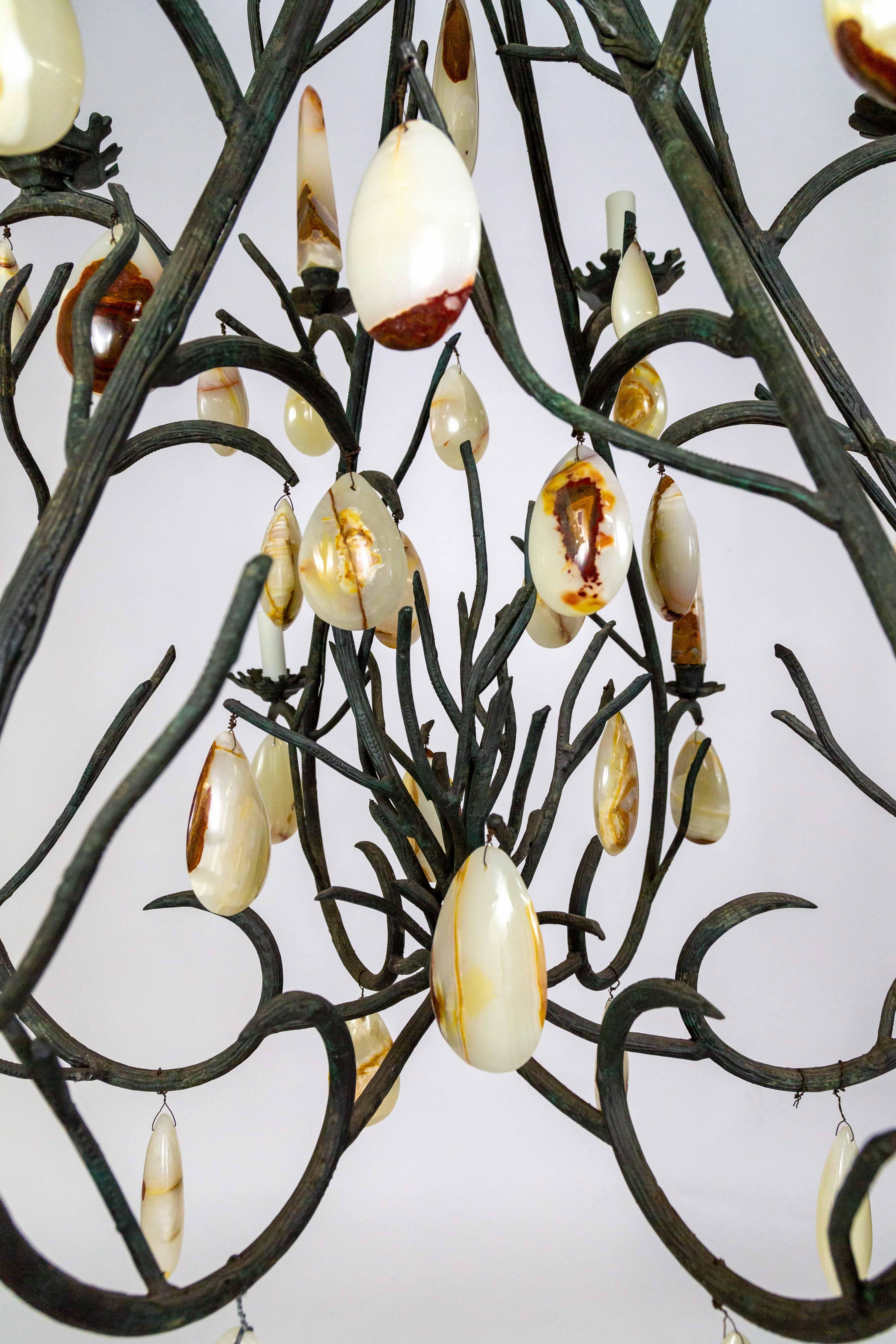 Giant Forest Green Branch Chandelier w/ Onyx Crystals by Luciano Tempo In Good Condition For Sale In San Francisco, CA