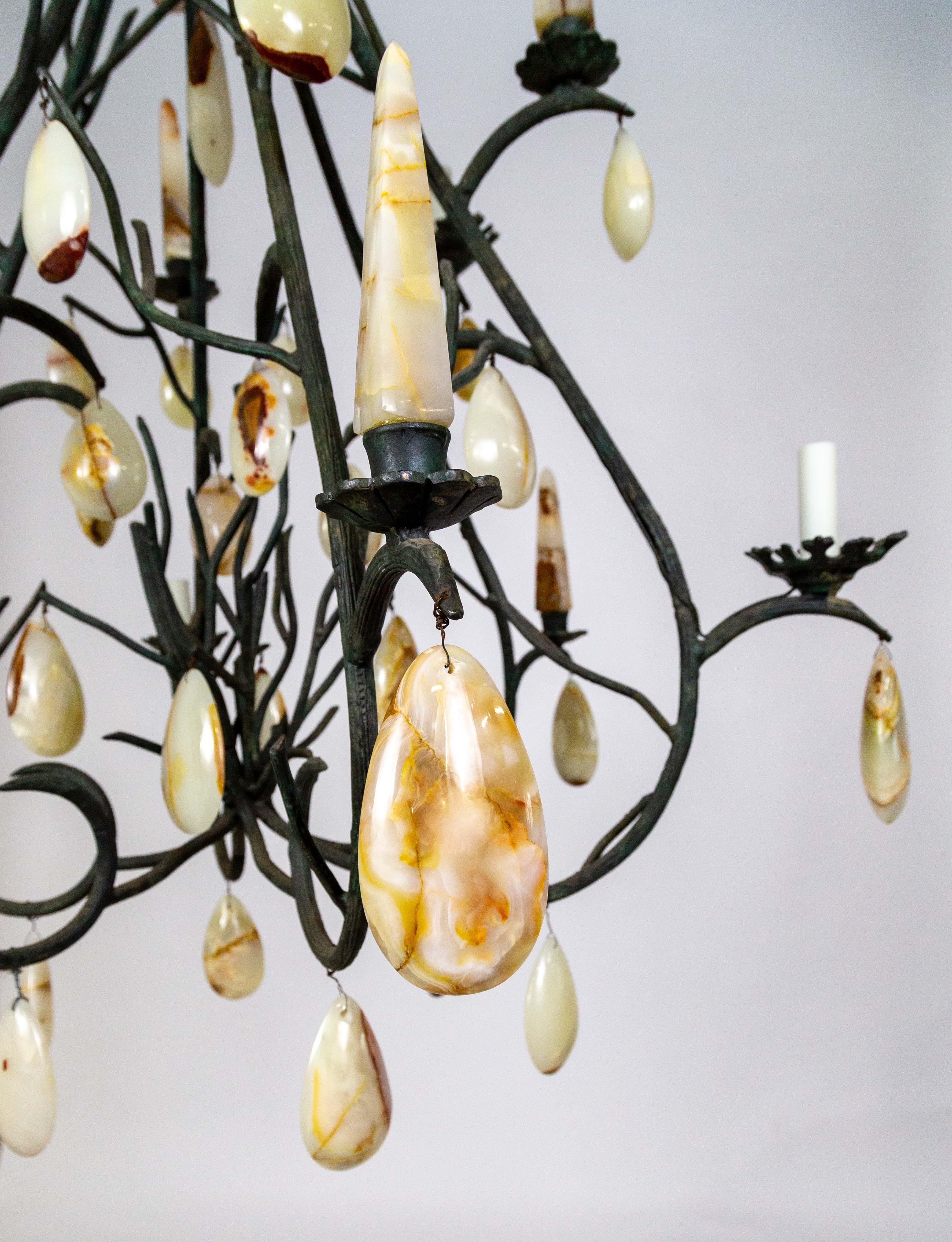 20th Century Giant Forest Green Branch Chandelier w/ Onyx Crystals by Luciano Tempo For Sale
