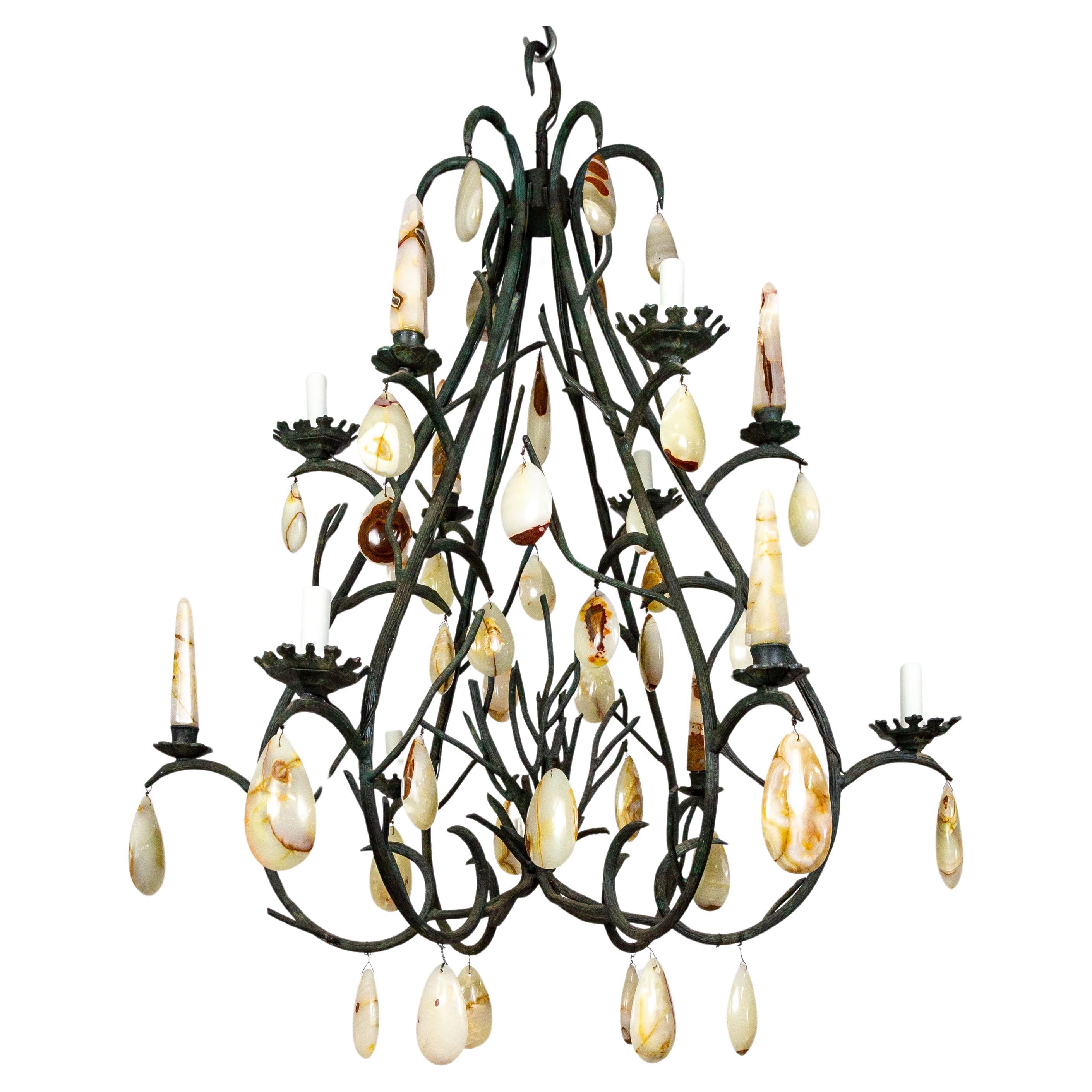 Giant Forest Green Branch Chandelier w/ Onyx Crystals by Luciano Tempo For Sale