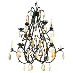 Vintage Giant Forest Green Branch Chandelier w/ Onyx Crystals by Luciano Tempo