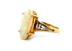 Giant Gem Opal Cocktail Ring Oval Cabochon 18K Yellow Gold Birthstone