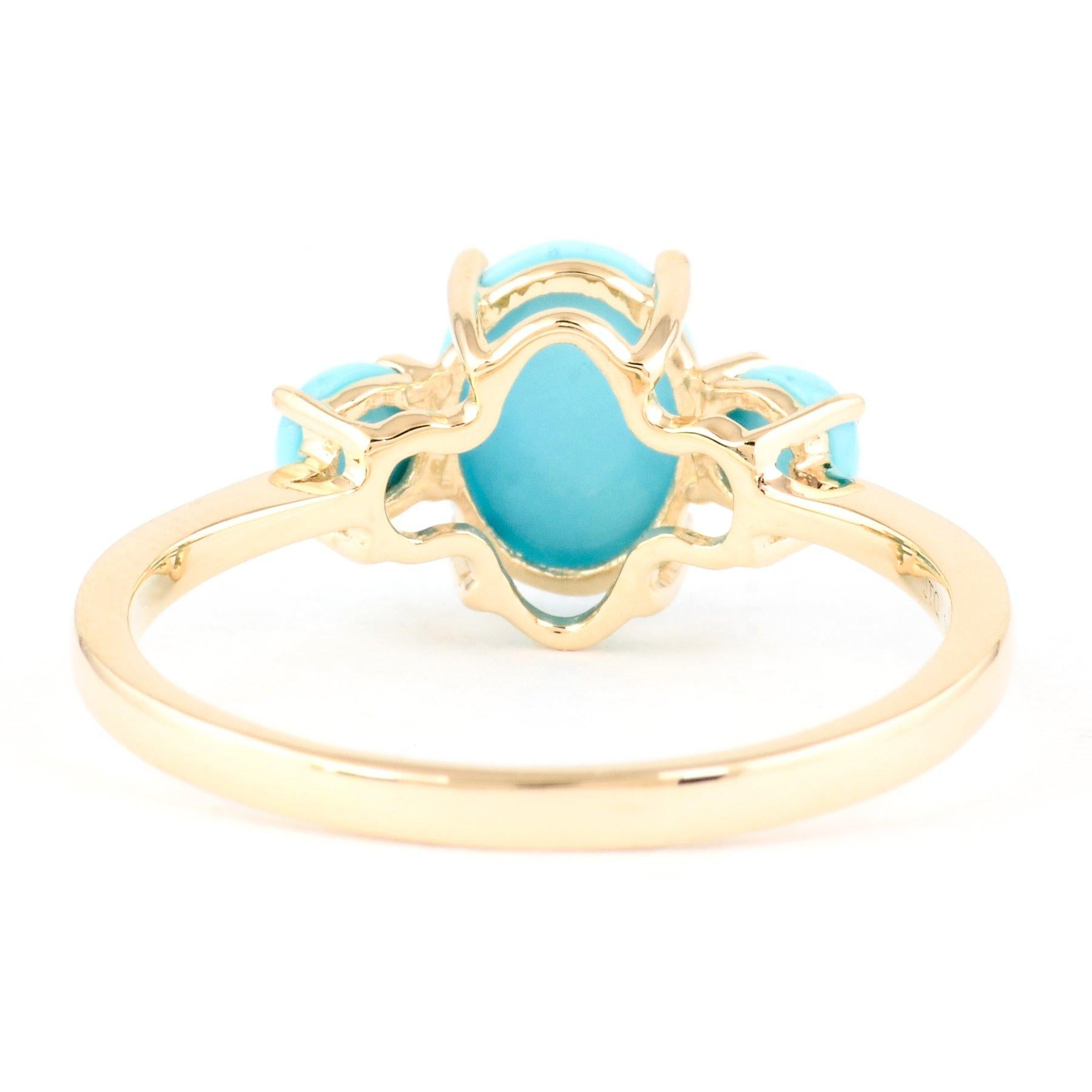 Modern Genuine Arizona Sleeping Beauty Turquoise Ring in 14K Yellow Gold For Sale