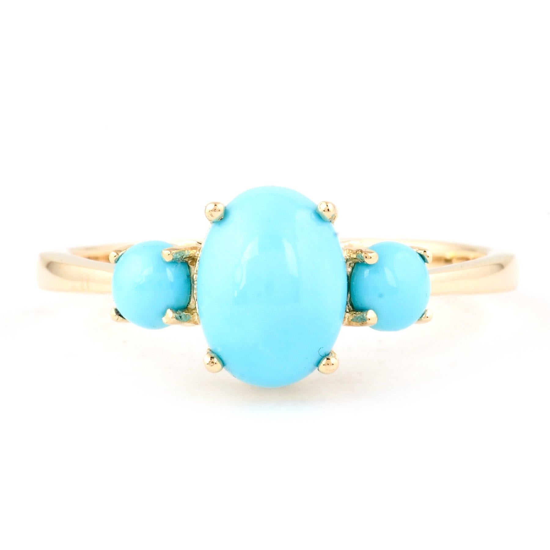 Cabochon Genuine Arizona Sleeping Beauty Turquoise Ring in 14K Yellow Gold For Sale