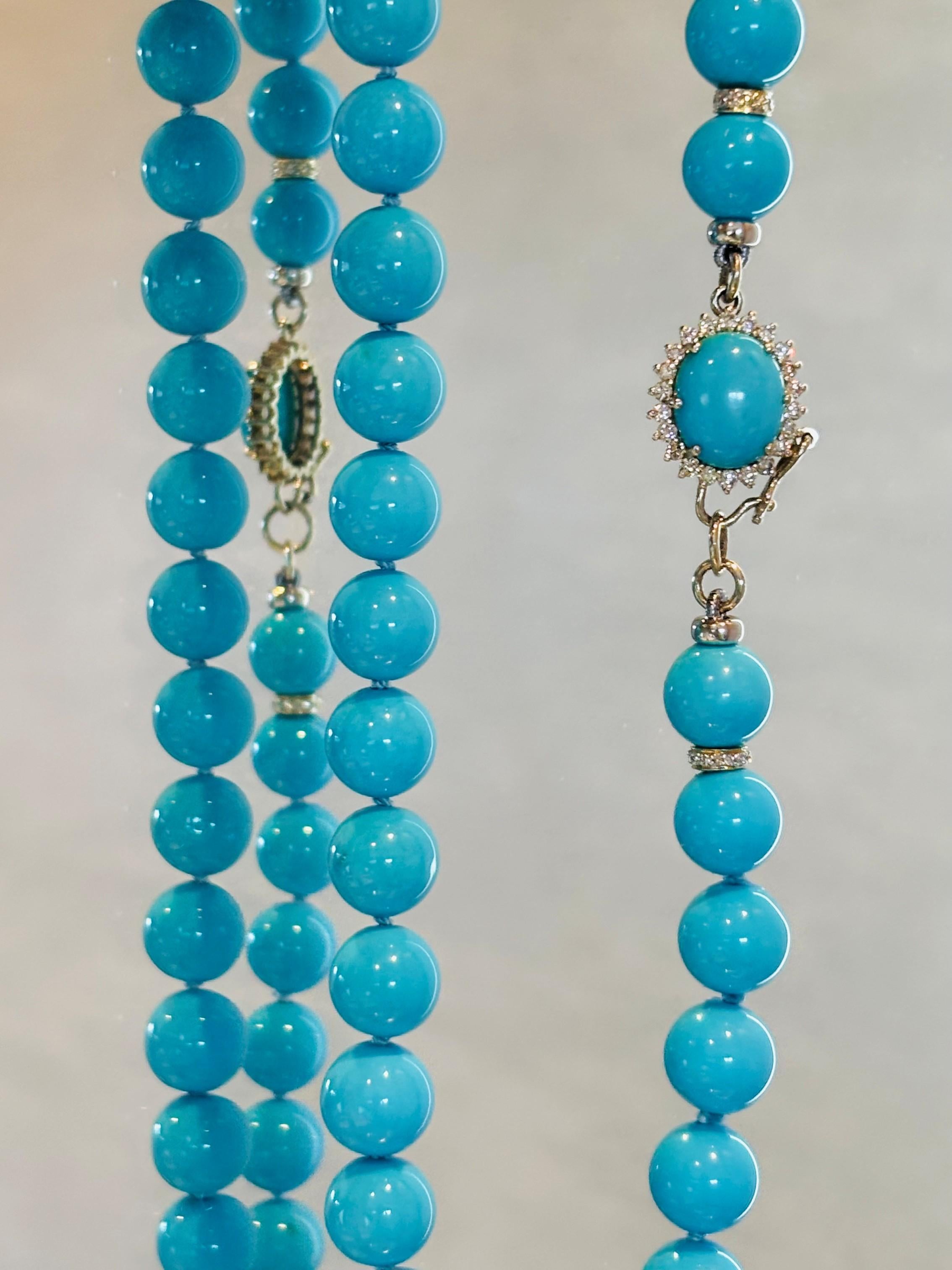 Taglio a sfera Collana gigante con diamanti in oro bianco e turchese della Bella Addormentata in vendita