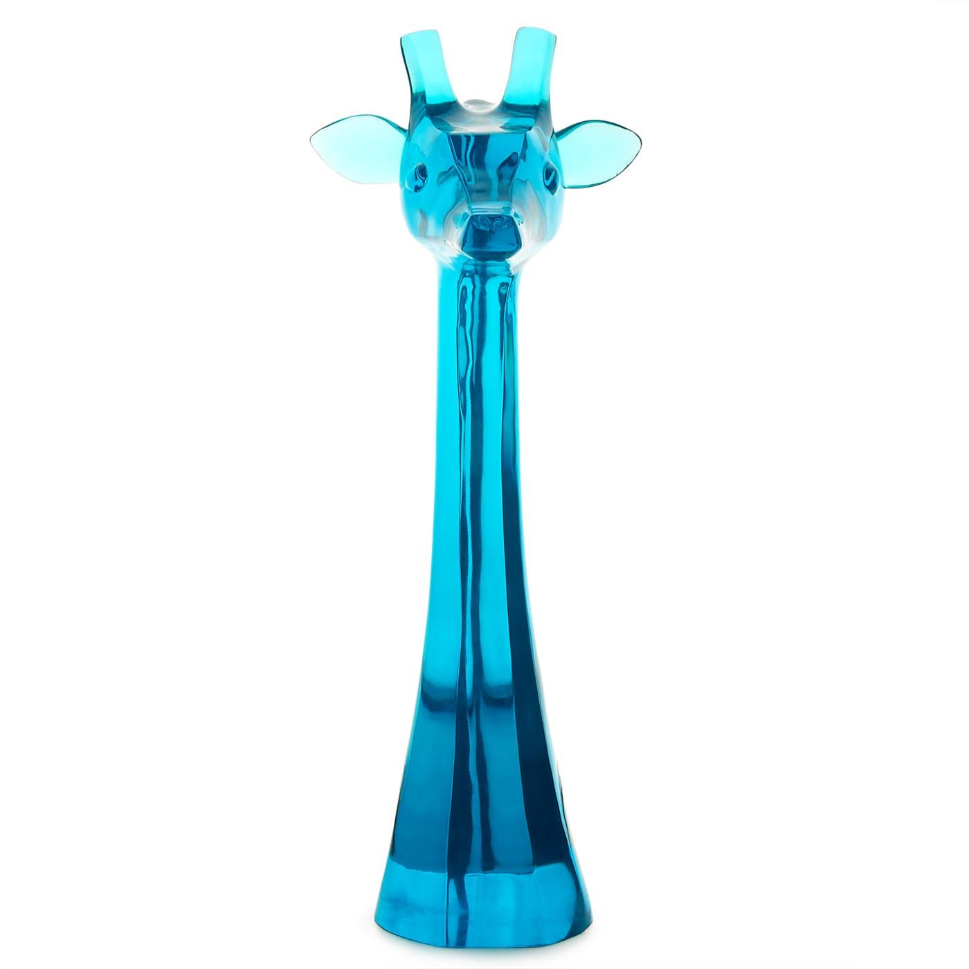 Surreal size. A mesmerizing must-have for sizzling safari chic, our bright blue giant acrylic giraffe looks fab anchoring a tablescape or makes a great focal point in an unused fireplace.

Our oversized acrylic sculptures start their journey in