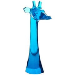 Giant Giraffe Sculpture in Turquoise Lucite