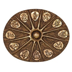 Giant Gold Sunburst Zodiac Brutalist Wall Sculpture by J. Segura