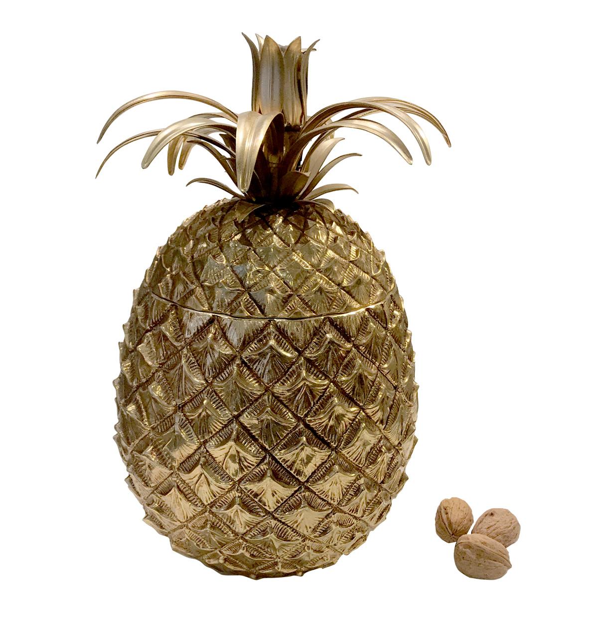 Exceptional King Size Golden Pineapple Ice bucket, designed by Mauro Manetti.
The pineapple ice bucket is his world-famous iconic piece: the small is very known and has been copied many times but this giant is very rare. The shape is very nice and