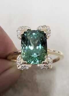 Riesiger grüner Turmalin 14K Gelbgold Stapelbarer Cocktail Ring