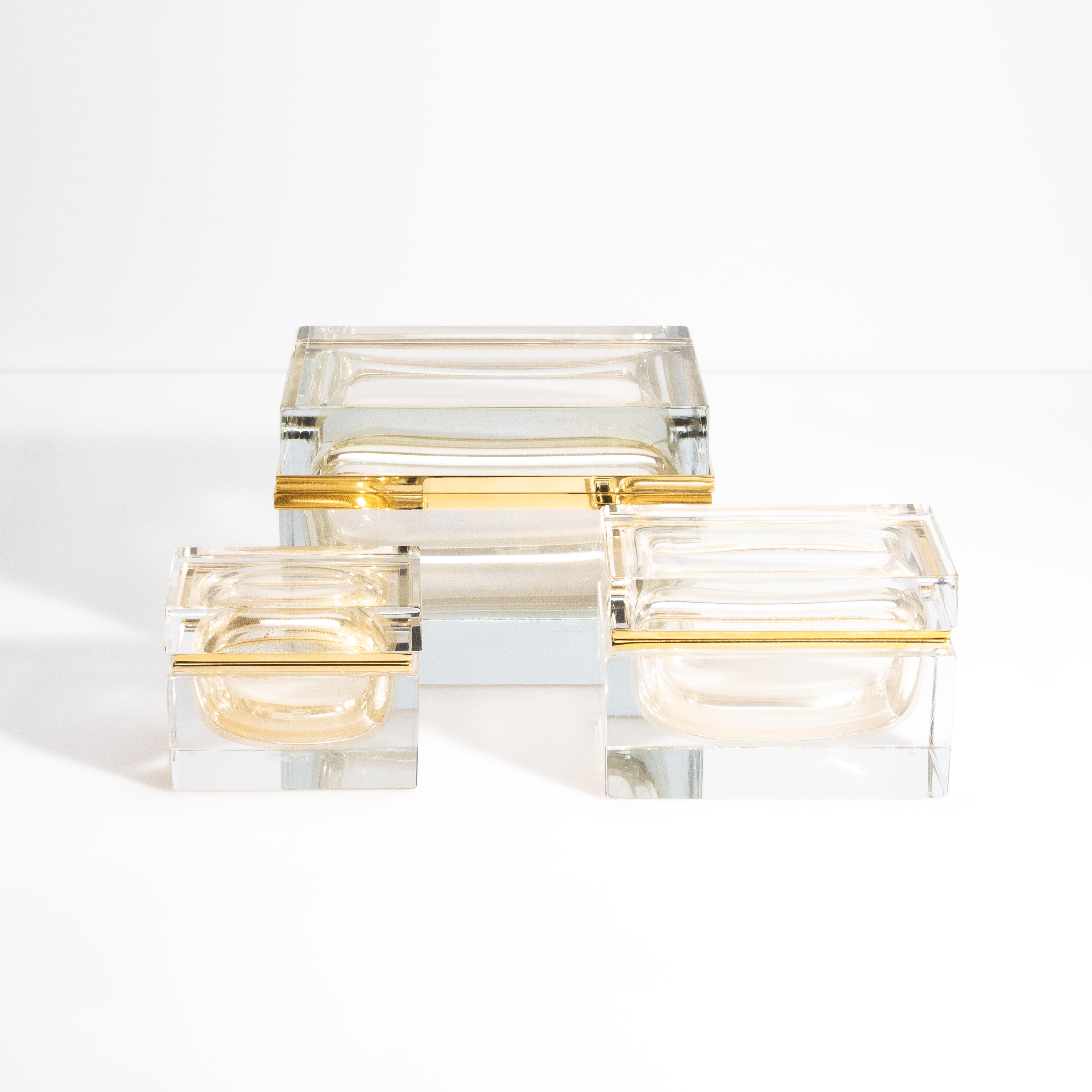 Caja gigante de cristal de Murano soplado a mano con motas de oro de 24 quilates en venta 2