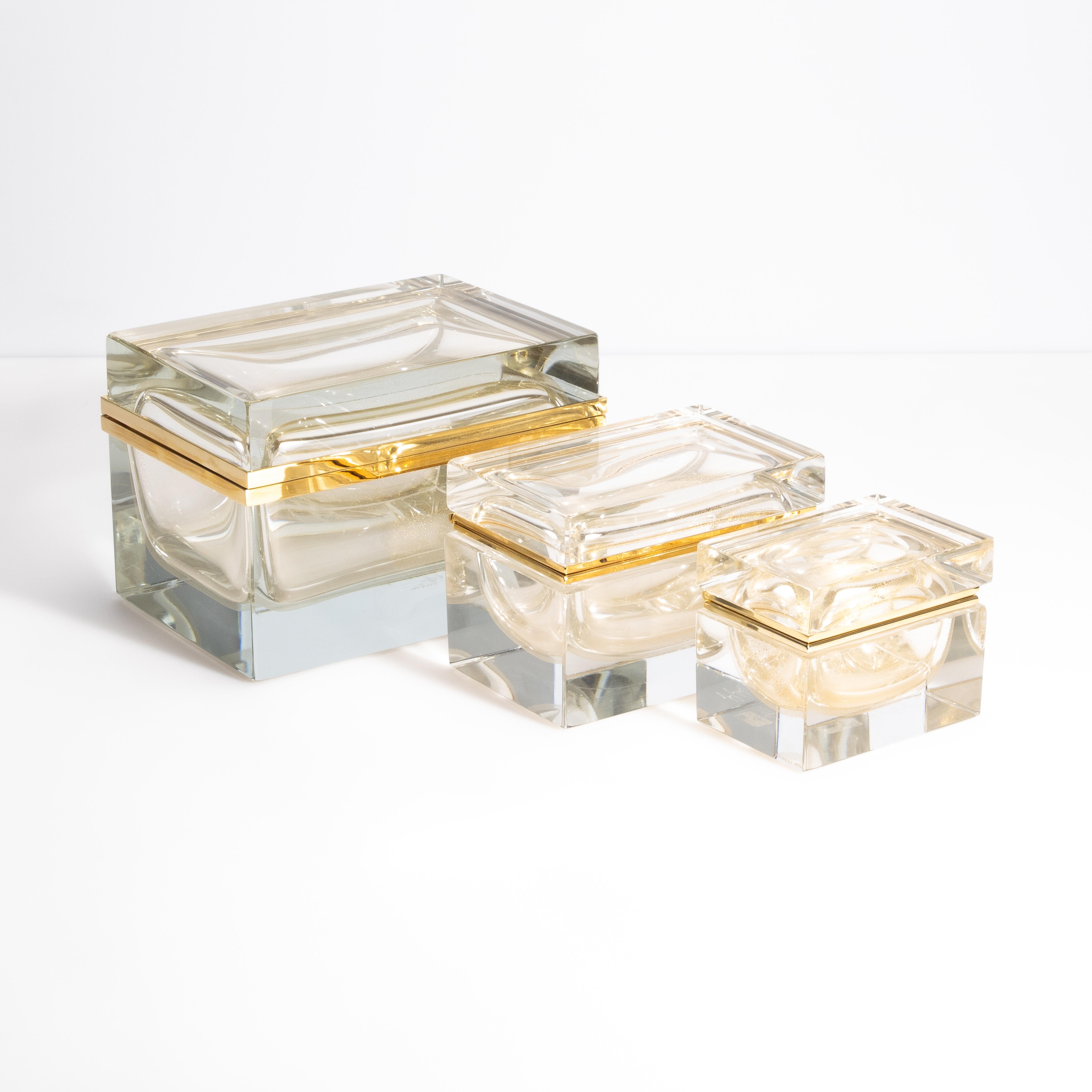 Caja gigante de cristal de Murano soplado a mano con motas de oro de 24 quilates en venta 3