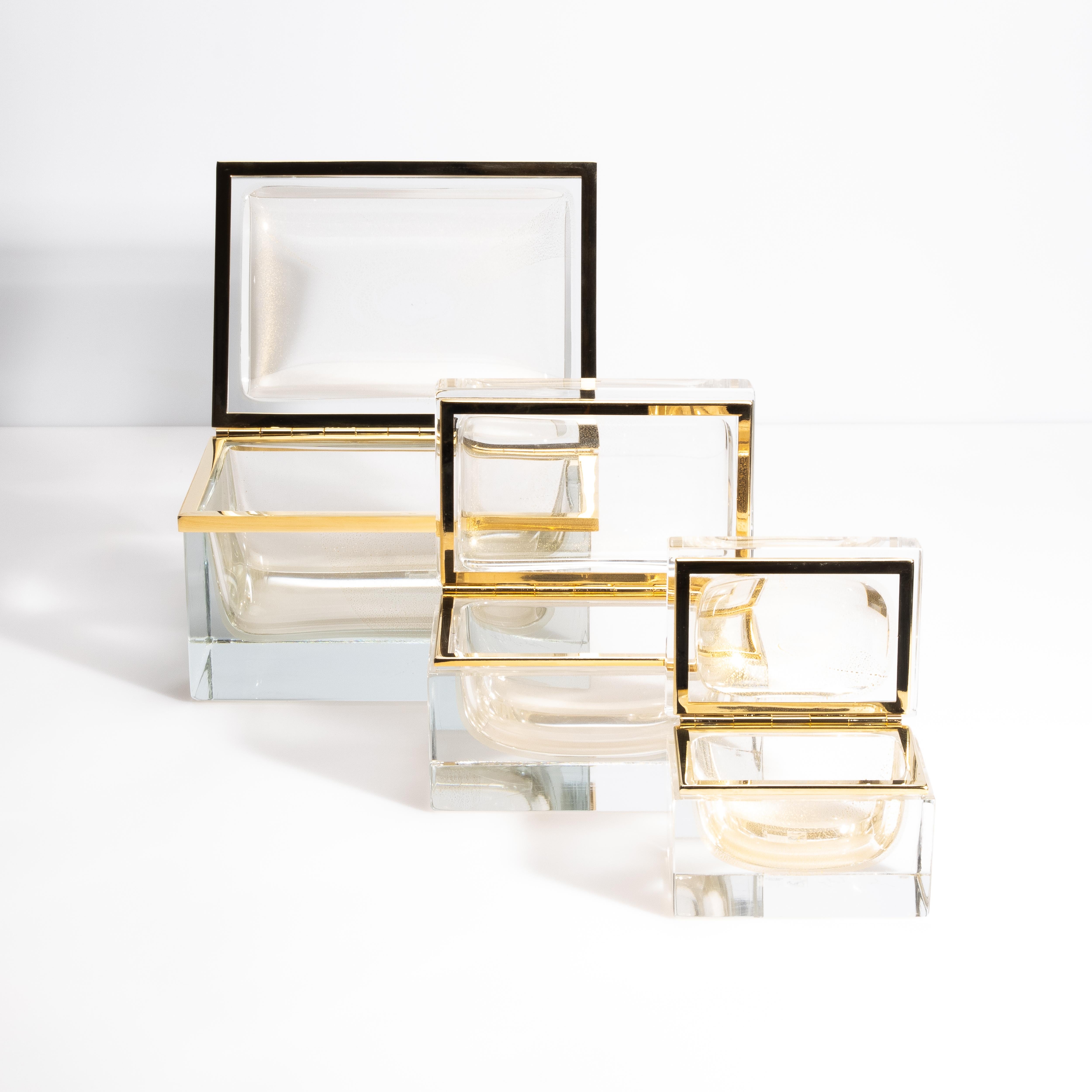Caja gigante de cristal de Murano soplado a mano con motas de oro de 24 quilates en venta 5