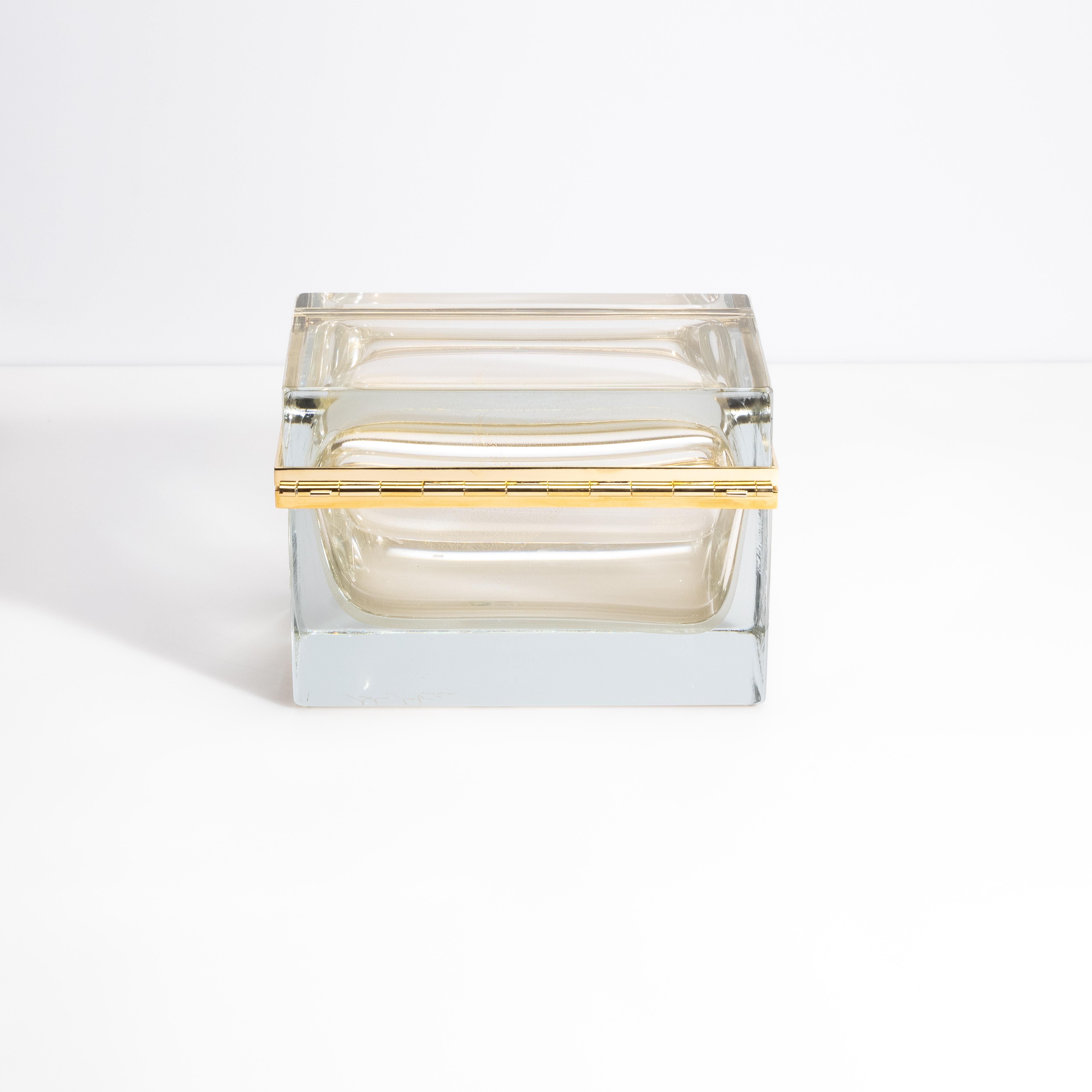 Caja gigante de cristal de Murano soplado a mano con motas de oro de 24 quilates Italiano en venta