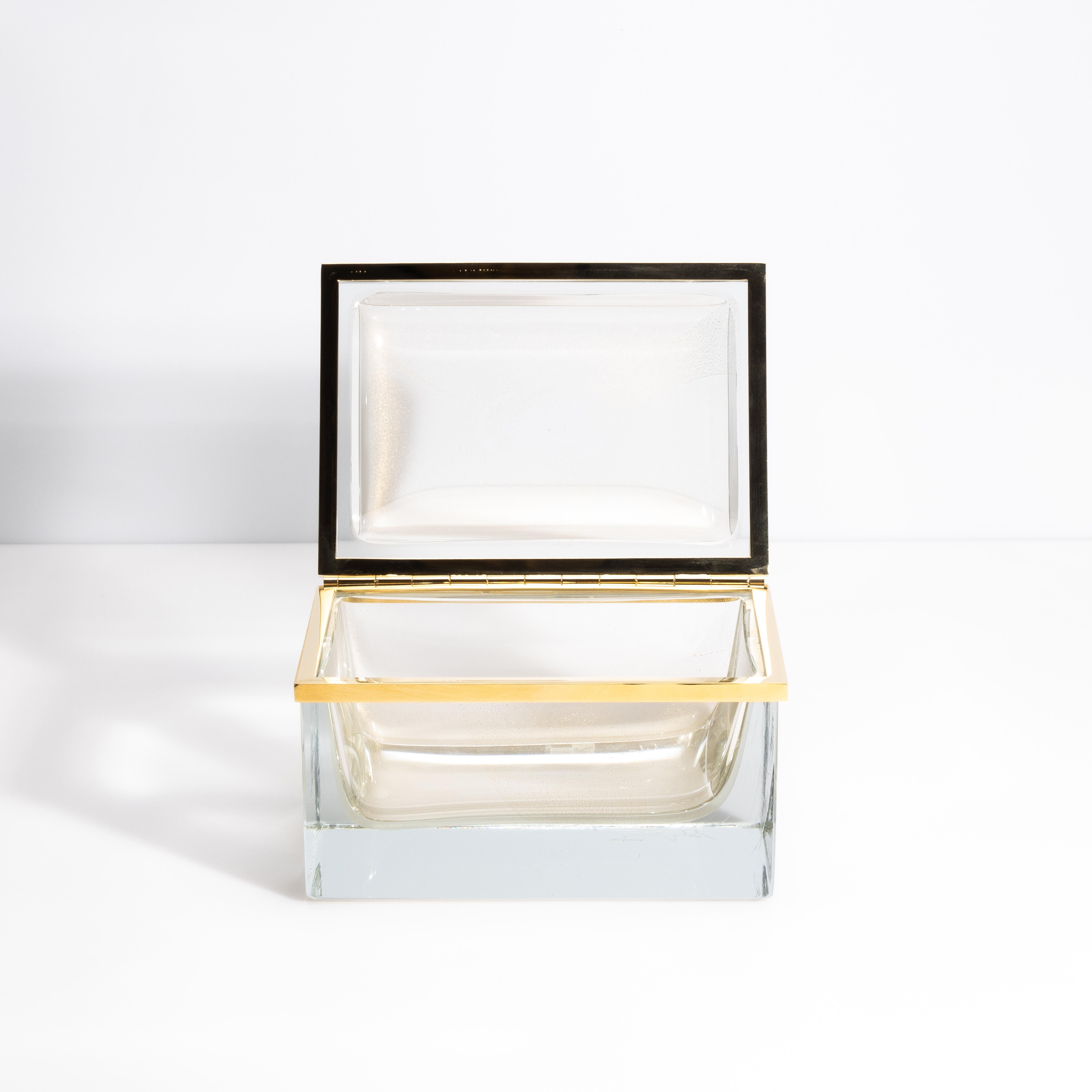 Caja gigante de cristal de Murano soplado a mano con motas de oro de 24 quilates Hecho a mano en venta