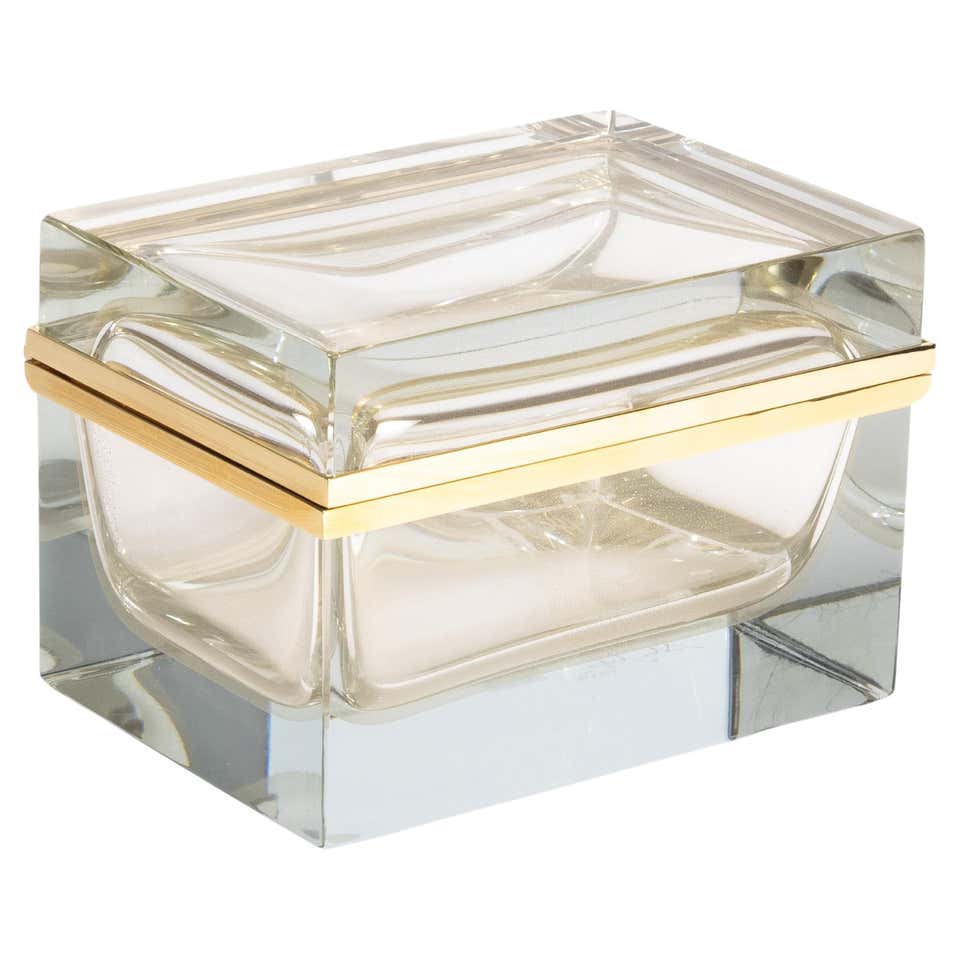 Medium Murano Frosted White Sommerso Square Glass Box, Contemporary For ...