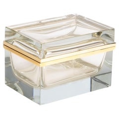 Giant Hand Blown Murano Glass Box in Crystal with 24-Karat Gold Flecks