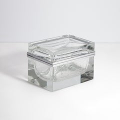 Giant Hand Blown Murano Glass Box in Crystal with Bubbles and Chrome Fittings