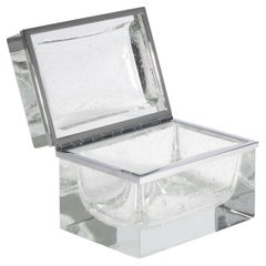 Giant Hand Blown Murano Glass Box in Crystal with Bubbles and Chrome Fittings