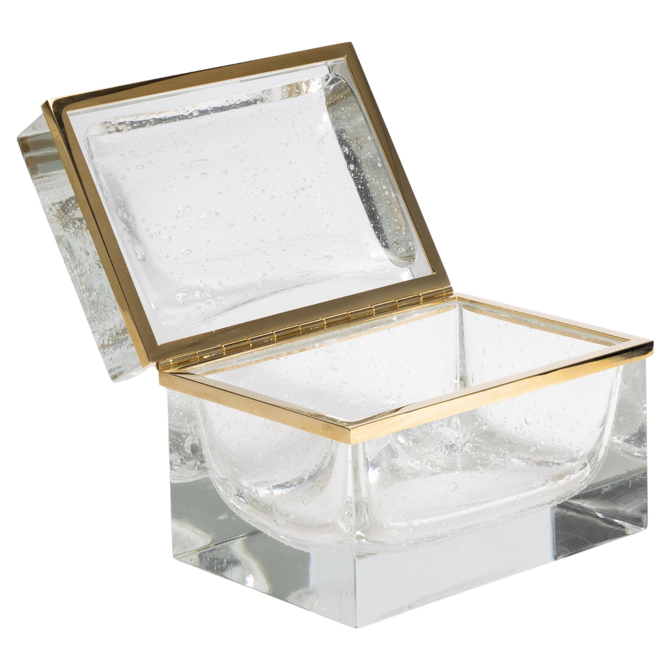 Caja gigante de cristal de Murano soplado a mano en cristal con burbujas y herrajes de latón