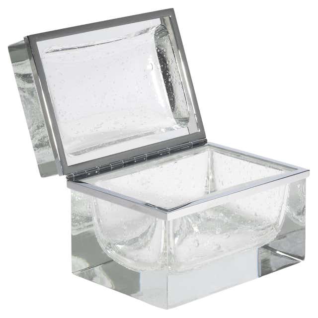 Medium Murano Frosted White Sommerso Square Glass Box, Contemporary For ...