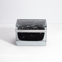Riesige Schachtel aus mundgeblasenem Murano-Glas in Onyxschwarz mit Blasen und Chrombeschlägen