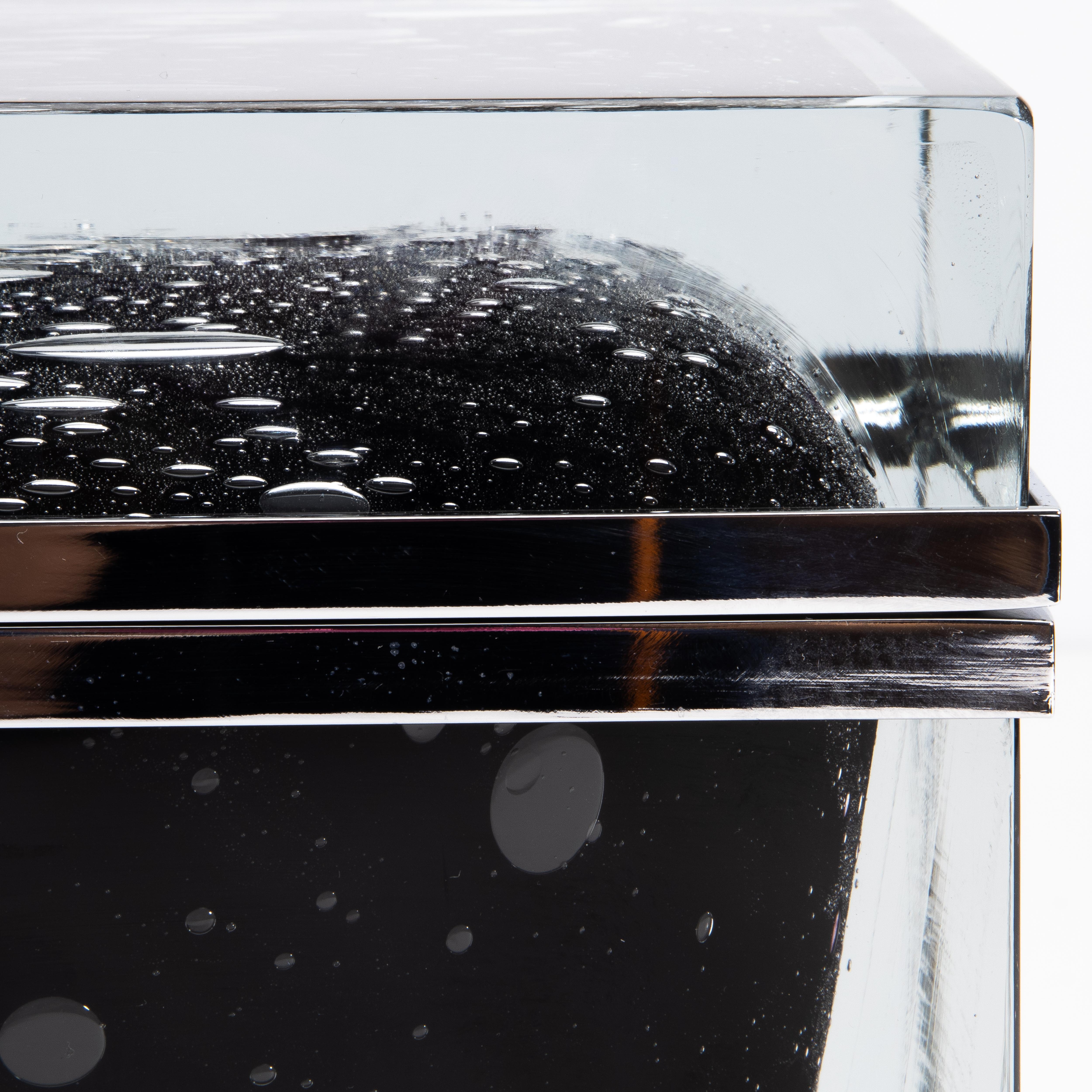 Giant Hand Blown Murano Glass Box in Onyx Black with Bubbles and Chrome Fittings For Sale 2