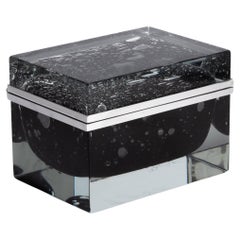Caja Gigante de Cristal de Murano Soplado a Mano en Negro Ónice con Burbujas y Herrajes Cromados