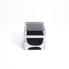 Boîte géante en verre de Murano soufflé à la main en noir onyx avec raccords chromés