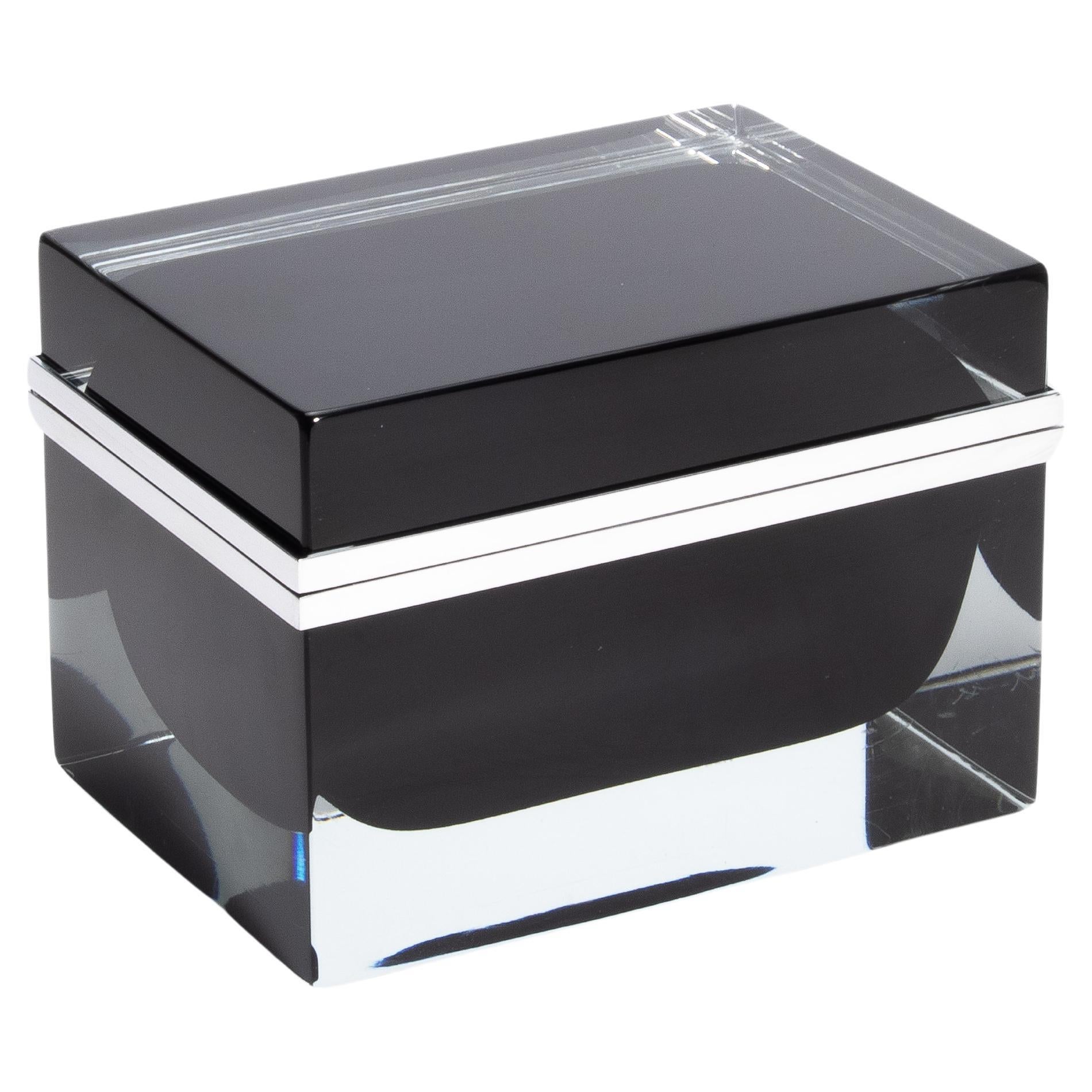 Caja Gigante de Cristal de Murano Soplado a Mano en Negro Ónice con Herrajes Cromados
