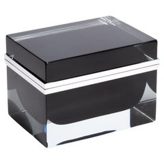 Boîte géante en verre de Murano soufflé à la main en noir onyx avec raccords chromés