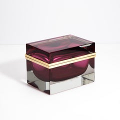 Giant Hand Blown Murano Glass Box in Ruby with Brass Fittings