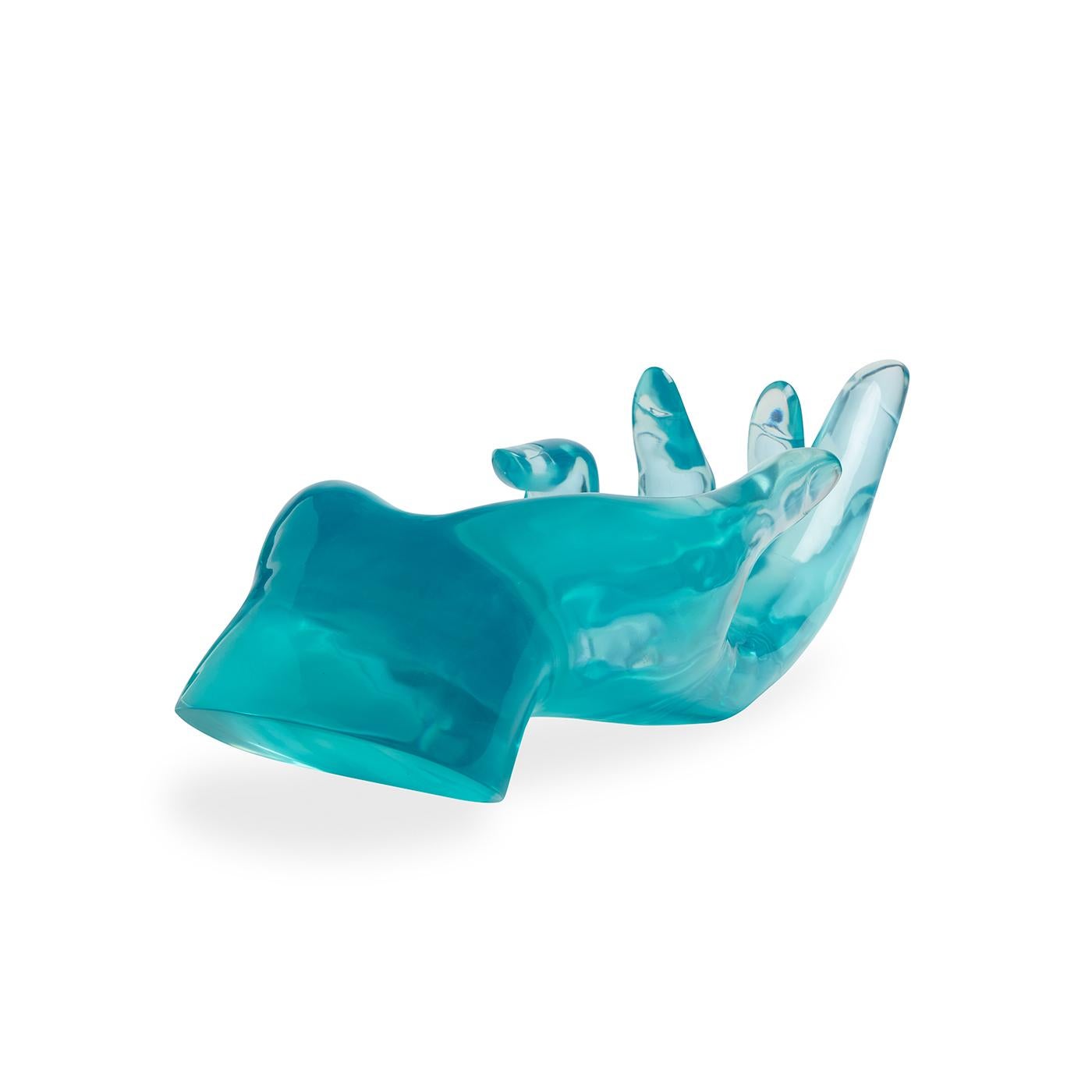 Giant Hand Bowl in Aqua Lucite In New Condition In New York, NY