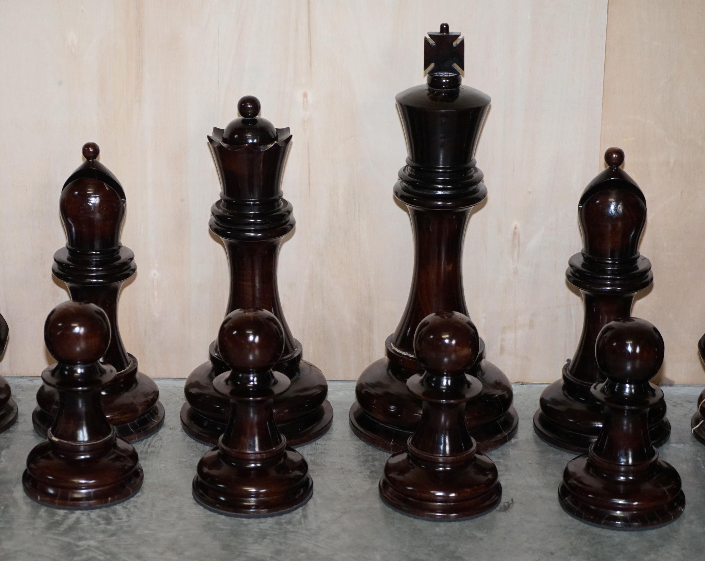Giant Hand Carved Wood Chess Set Tallest Piece Beautiful Timber Patina 6