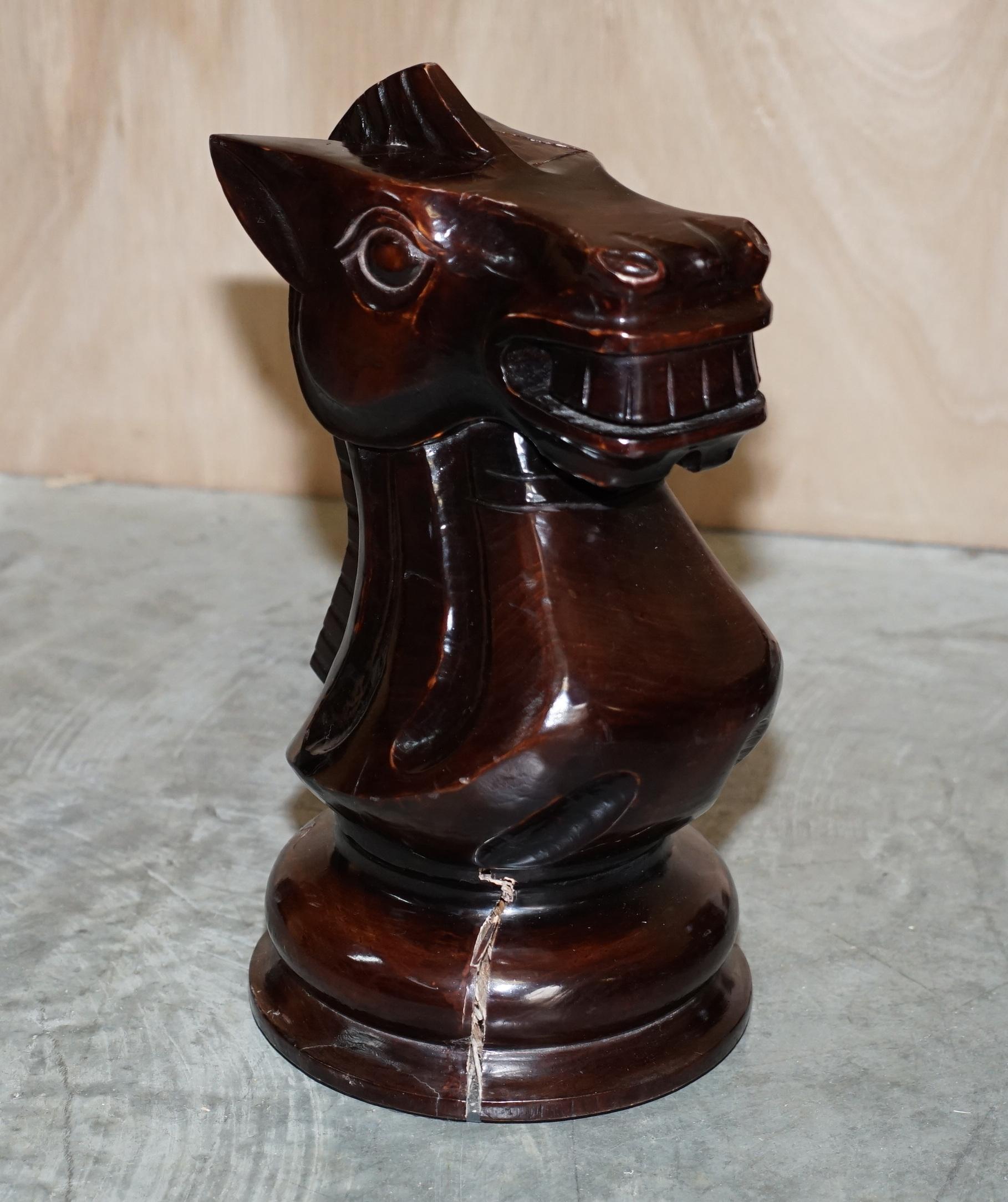 Giant Hand Carved Wood Chess Set Tallest Piece Beautiful Timber Patina 8